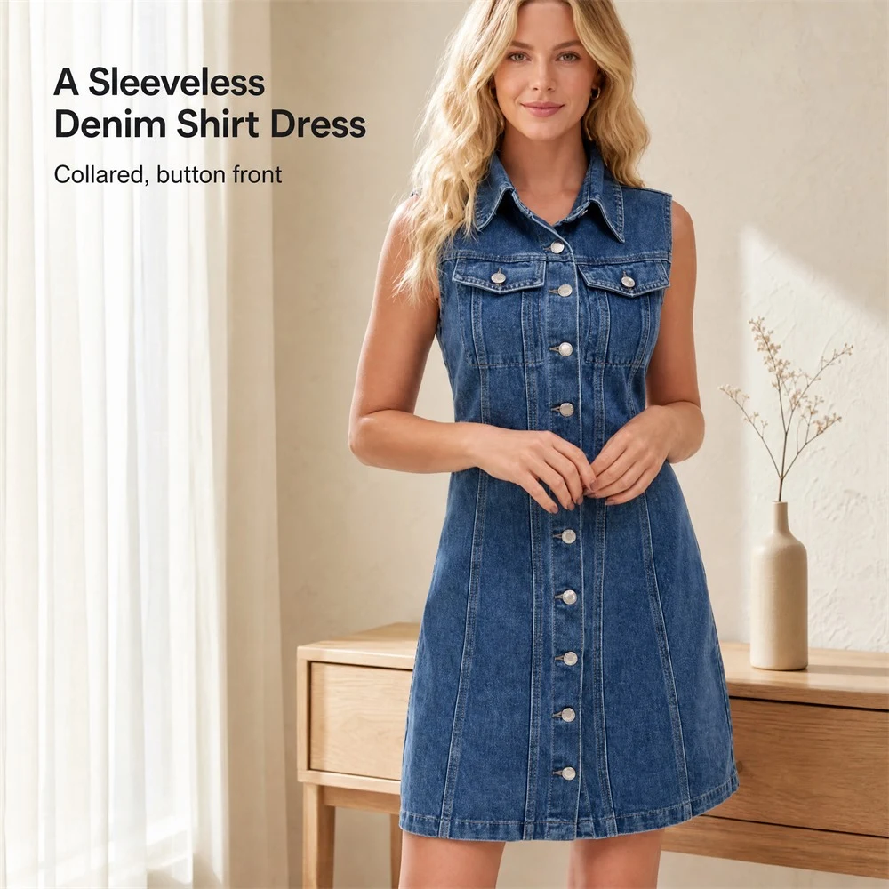 Short Textured Denim Dress for Women — product detail 1