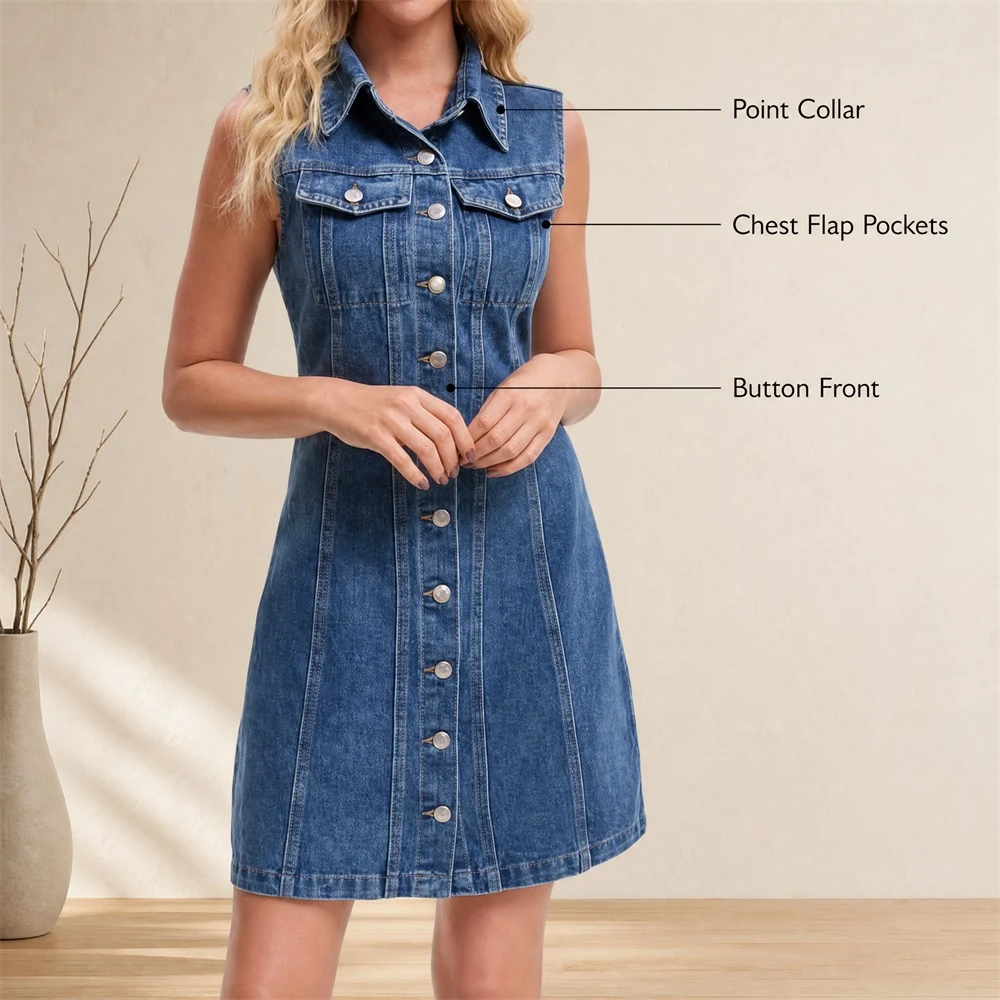 Short Textured Denim Dress for Women — product detail 2