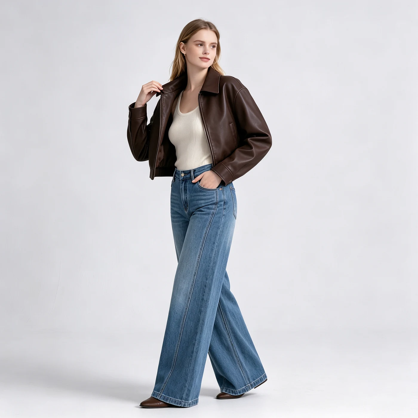 Women's Stretch Straight Leg Jeans Blue Loose Denim Pants — product detail 1