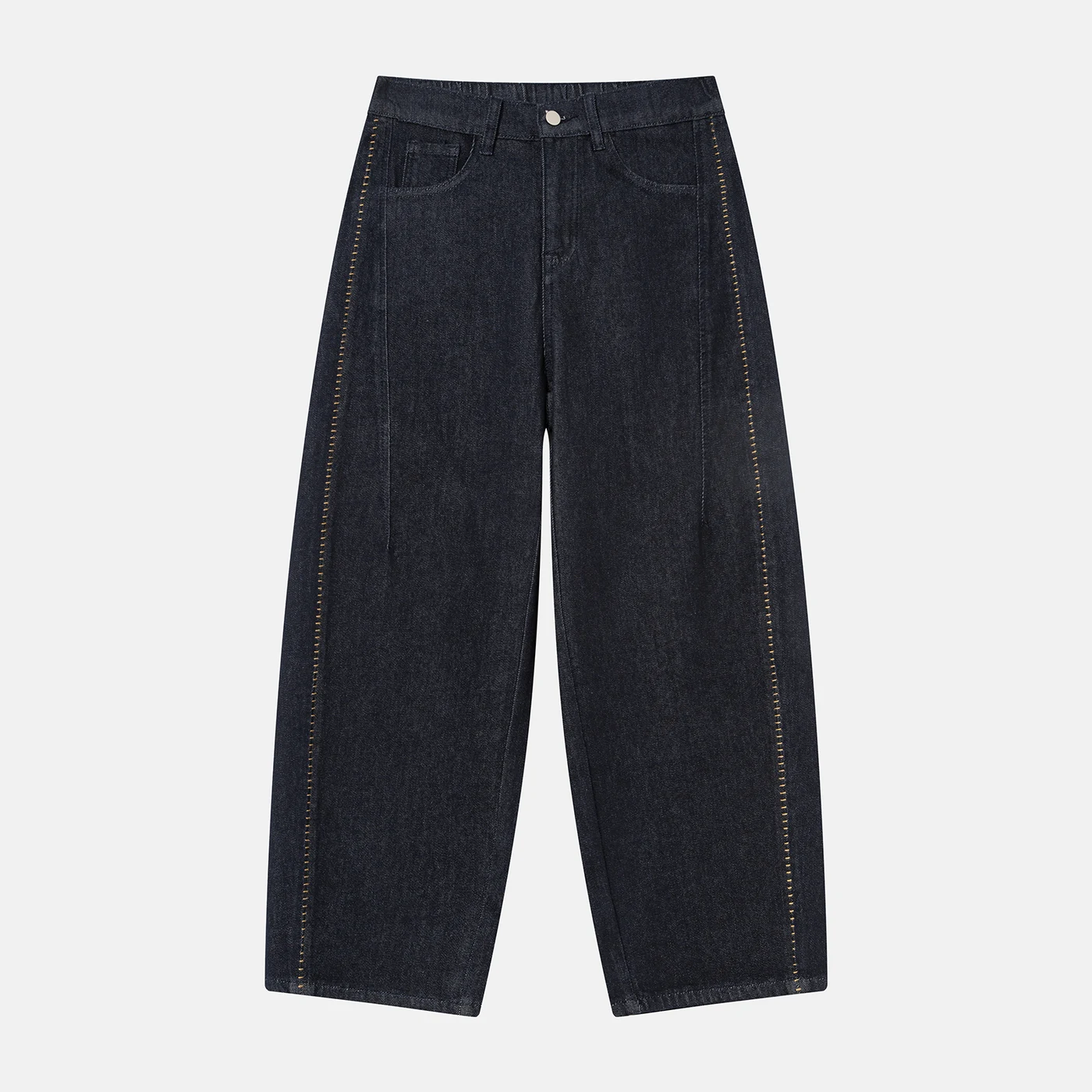 Women's Stretch Curved Banana Jeans High Waist Denim Blue Long Trousers — product detail 3