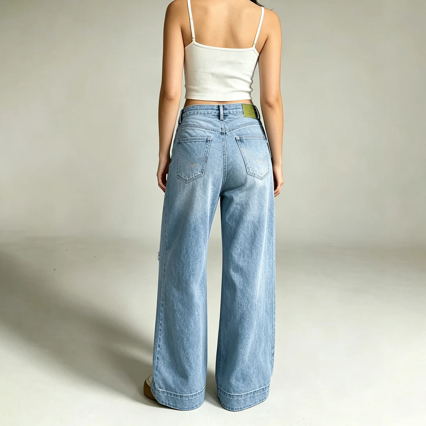 Women's Stretch High Waist Straight Jeans Light Blue Long Trousers — product detail 2
