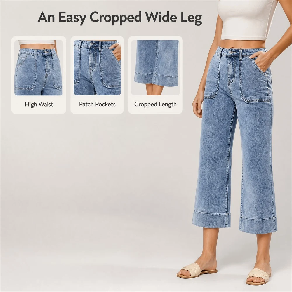Wide Leg High Waist Textured Jeans for Women — product detail 1