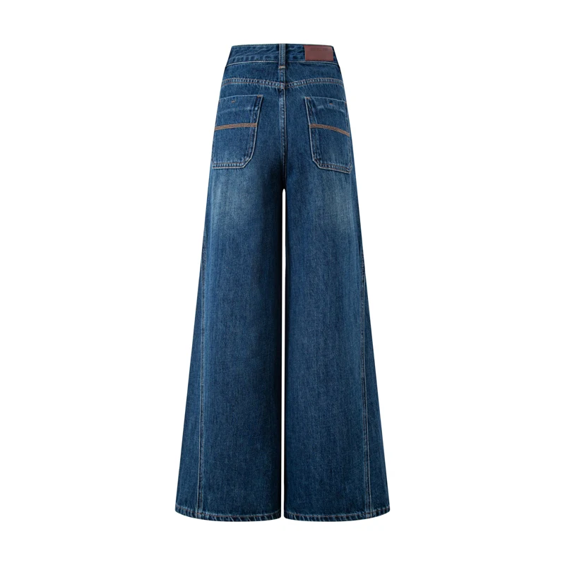 Women's Non-Stretch Wide Leg Jeans High Waist Vintage Textured Denim Pants — product detail 3