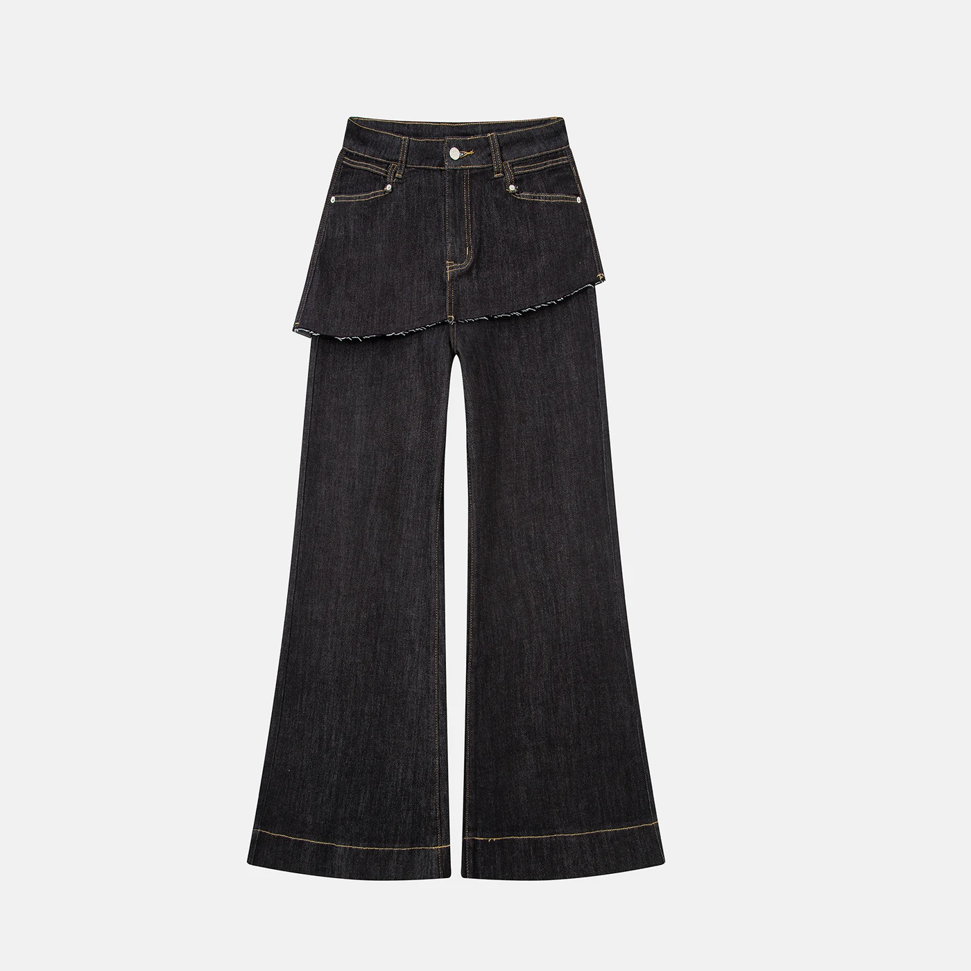 Women's Faux Two-Piece Bootcut Jeans High Waist Casual Denim Pants — product detail 2