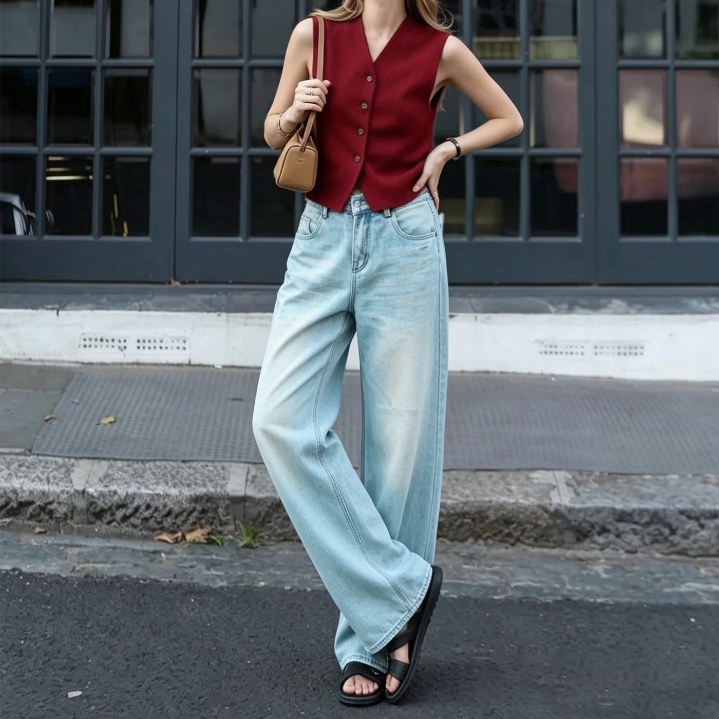 Women's Non-Stretch Wide Leg Jeans High Waist Vintage Denim Pants — product detail 1