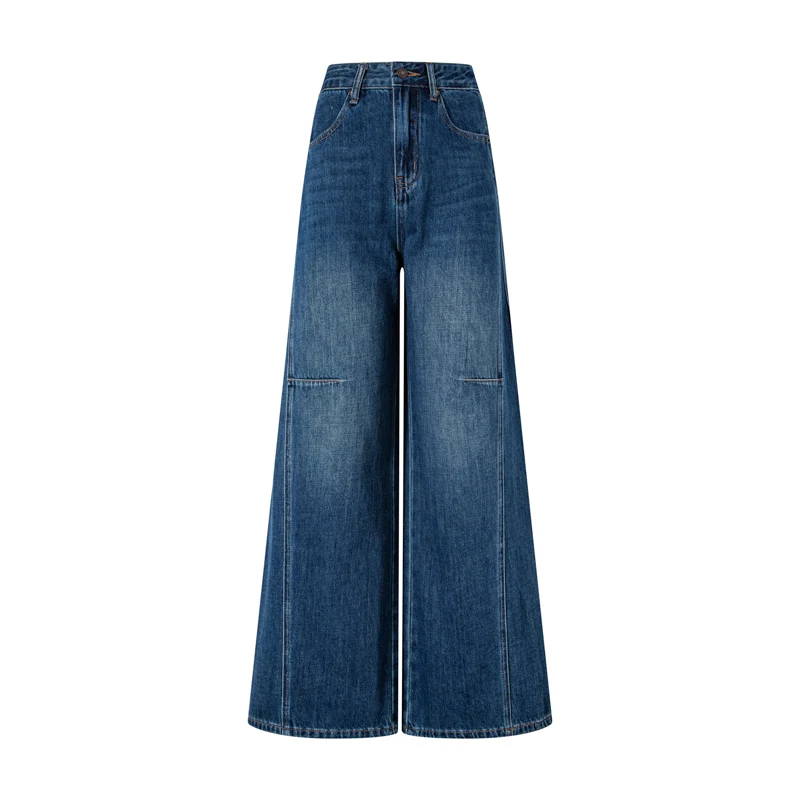 Women's Non-Stretch Wide Leg Jeans High Waist Vintage Textured Denim Pants — product detail 2