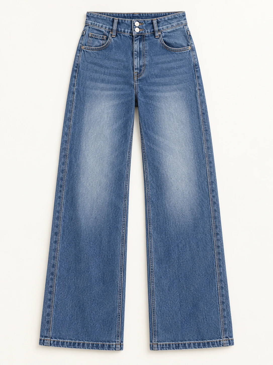 Women's Double-Button Wide-Leg Jeans — Flat front — AI design visualization