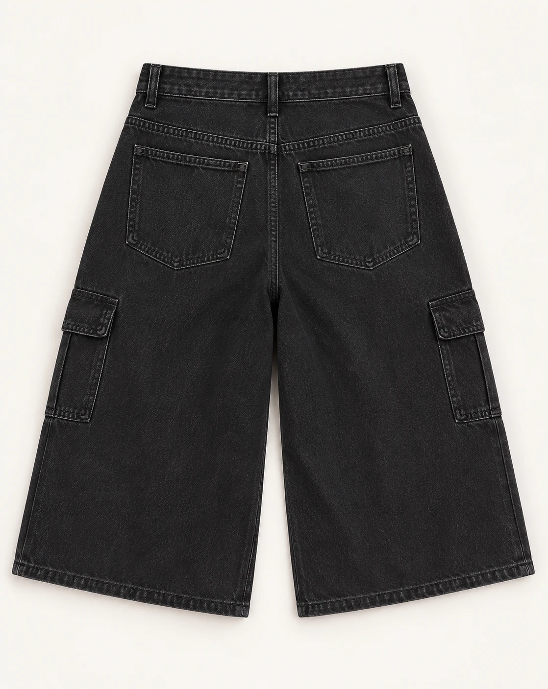 Women's Black Cargo Bermuda Shorts — Flat back — AI design visualization