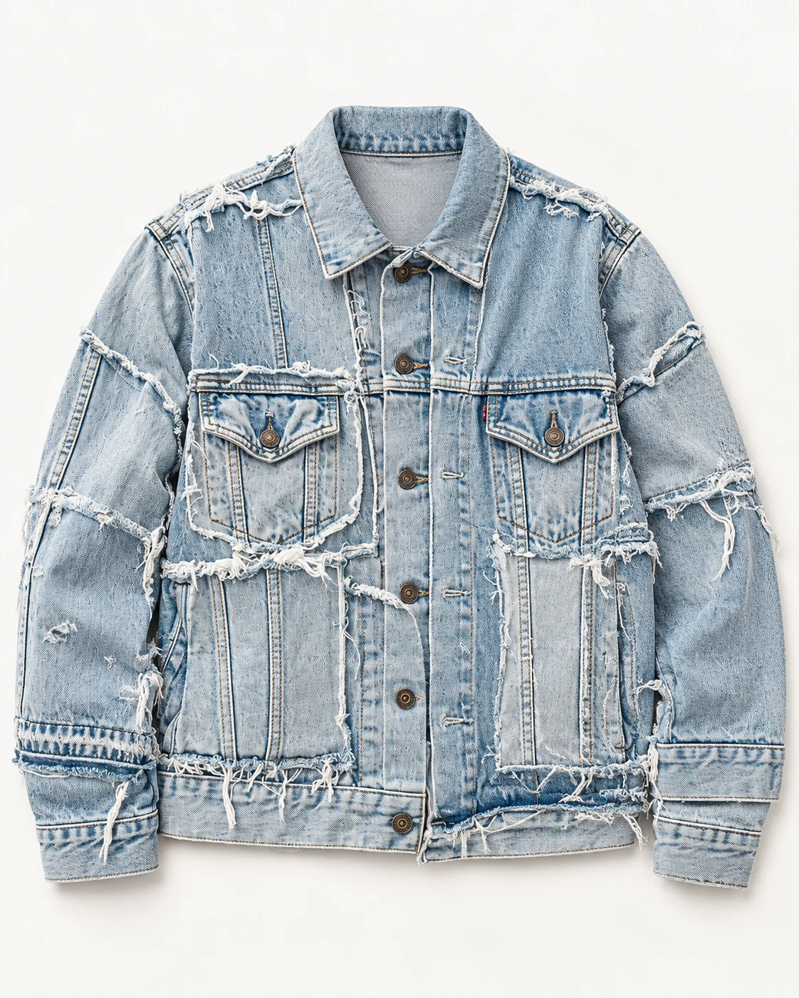 Light Blue Frayed Panel Denim Jacket — AI design reference 1