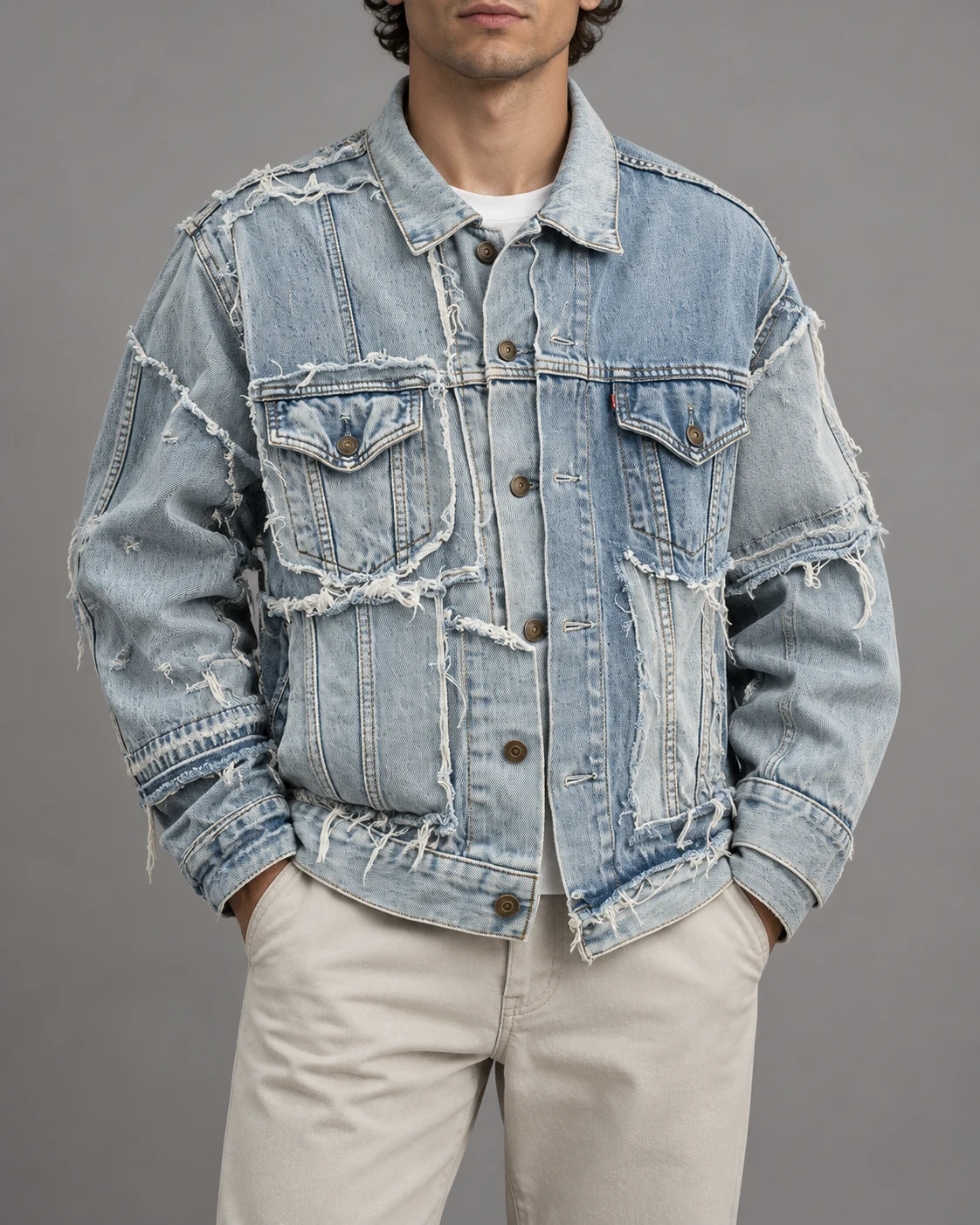 Light Blue Frayed Panel Denim Jacket — AI design reference 2