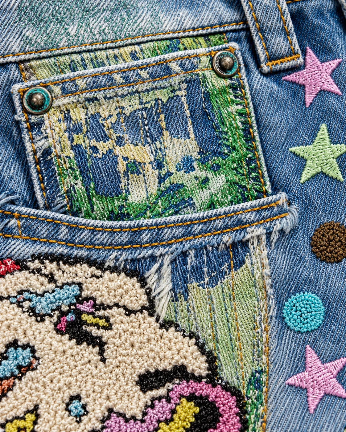 Blue Colorful Chenille Embroidery Shorts — AI design reference 5