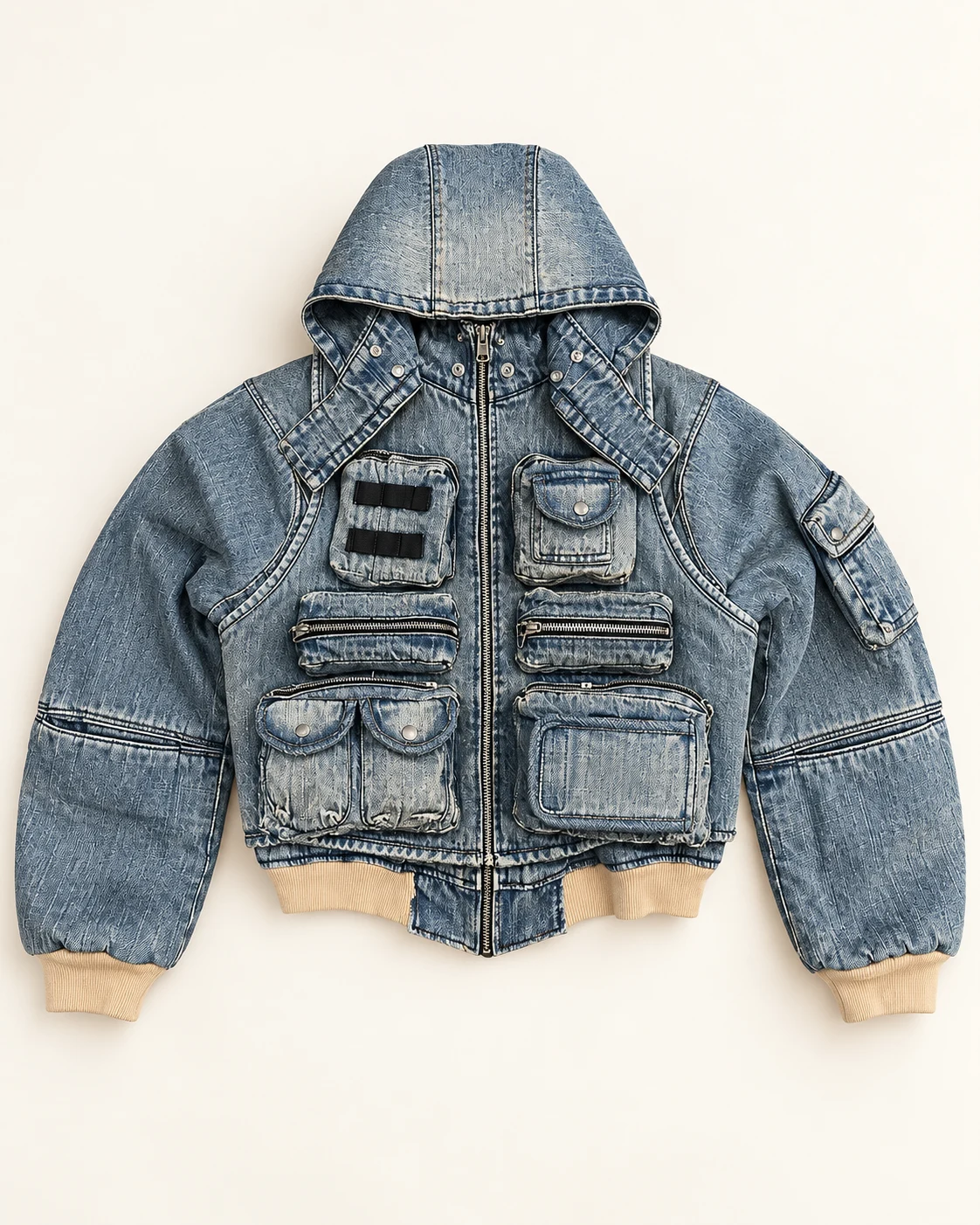 Multi-Pocket Utility Denim Hooded Jacket — AI design reference 1