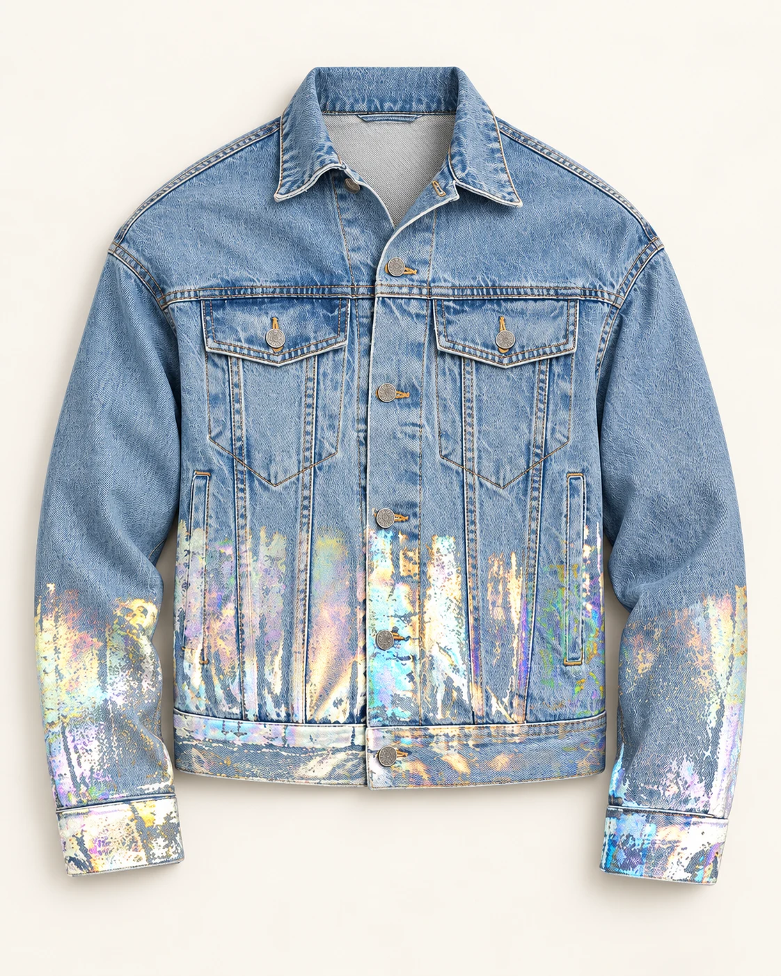 Blue Iridescent Foil Denim Jacket — AI design reference 1