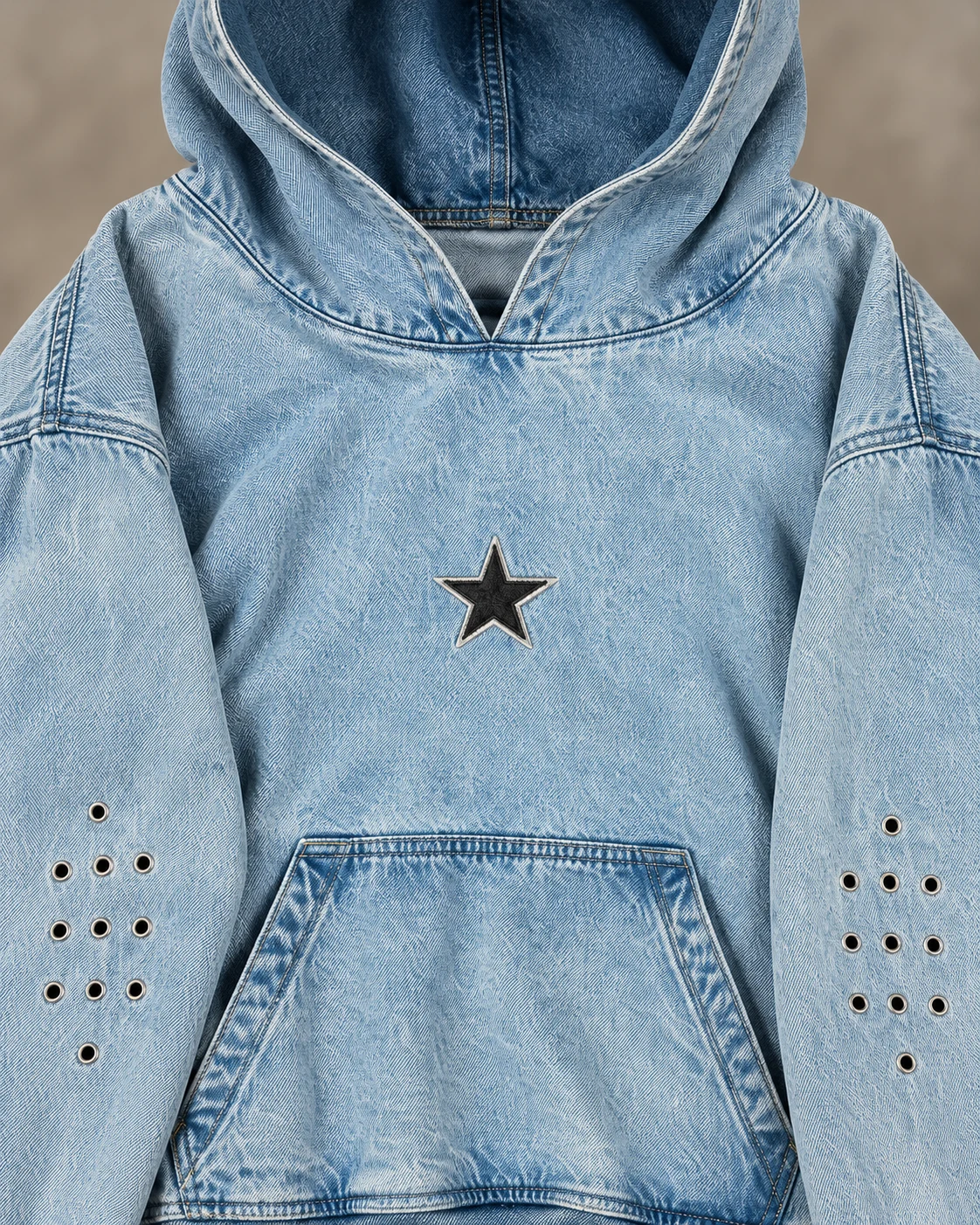Light Blue Star Detail Denim Hoodie — AI design reference 4