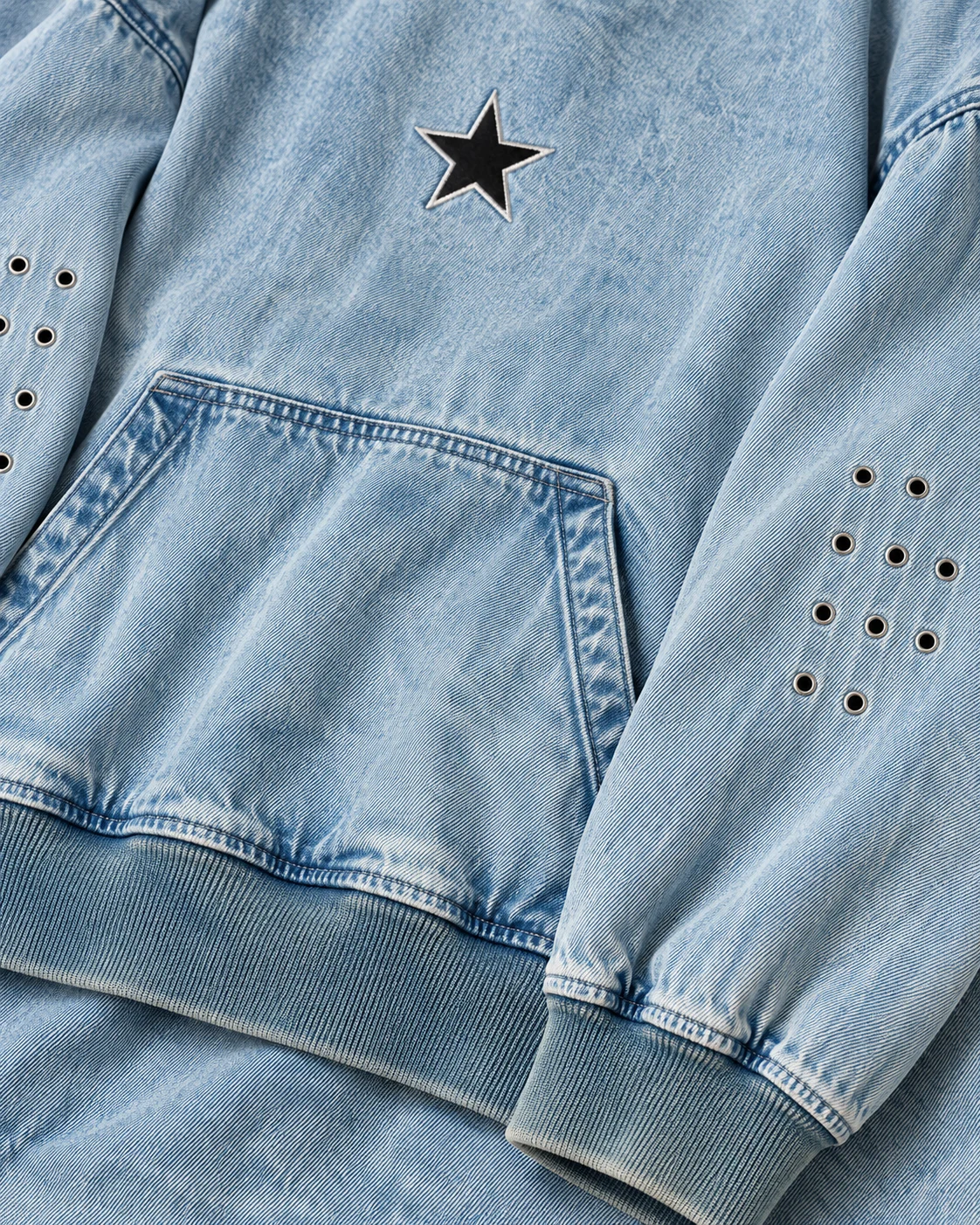 Light Blue Star Detail Denim Hoodie — AI design reference 5