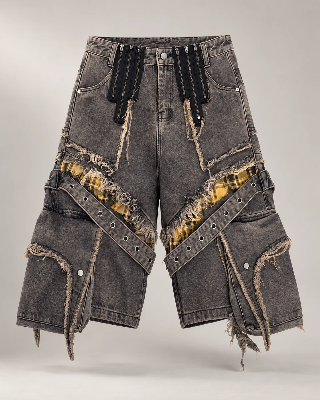 Grey Brown Studded Plaid Shorts — AI design reference 1