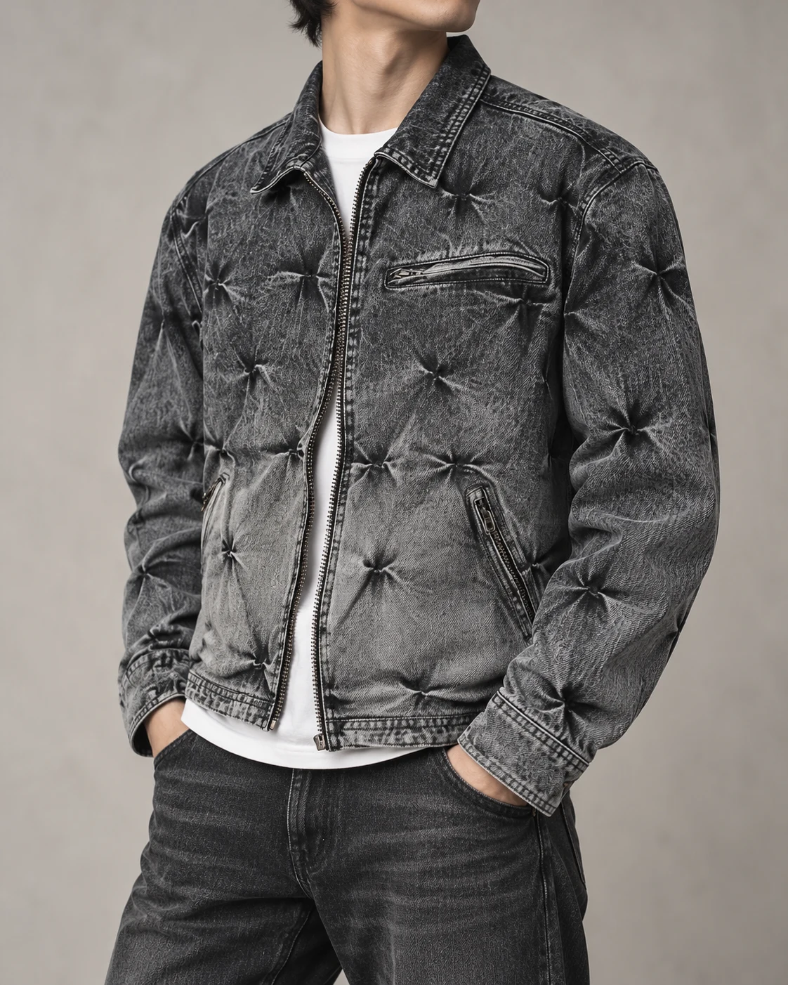 Charcoal Pinched Denim Zip Jacket — AI design reference 3