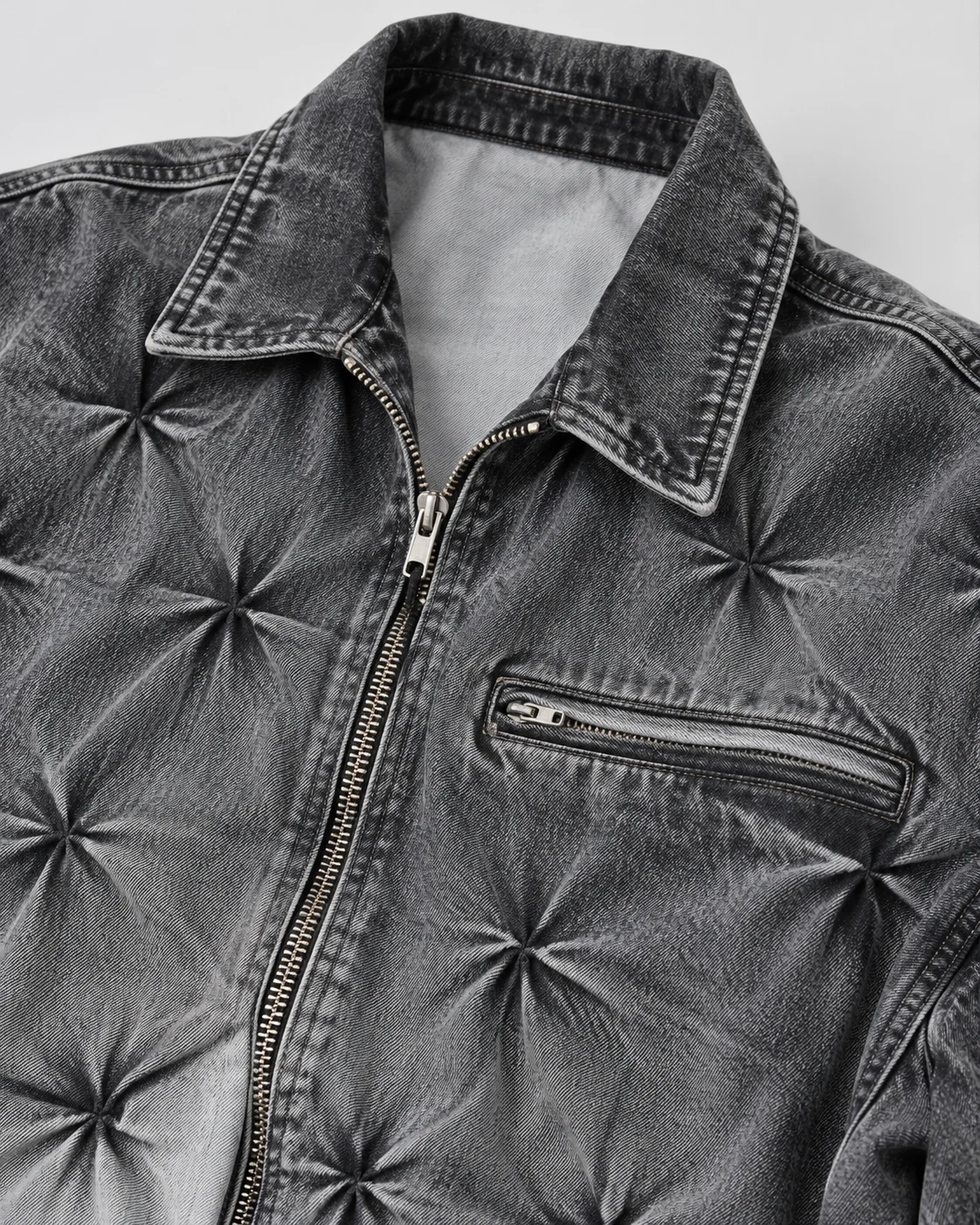 Charcoal Pinched Denim Zip Jacket — AI design reference 4