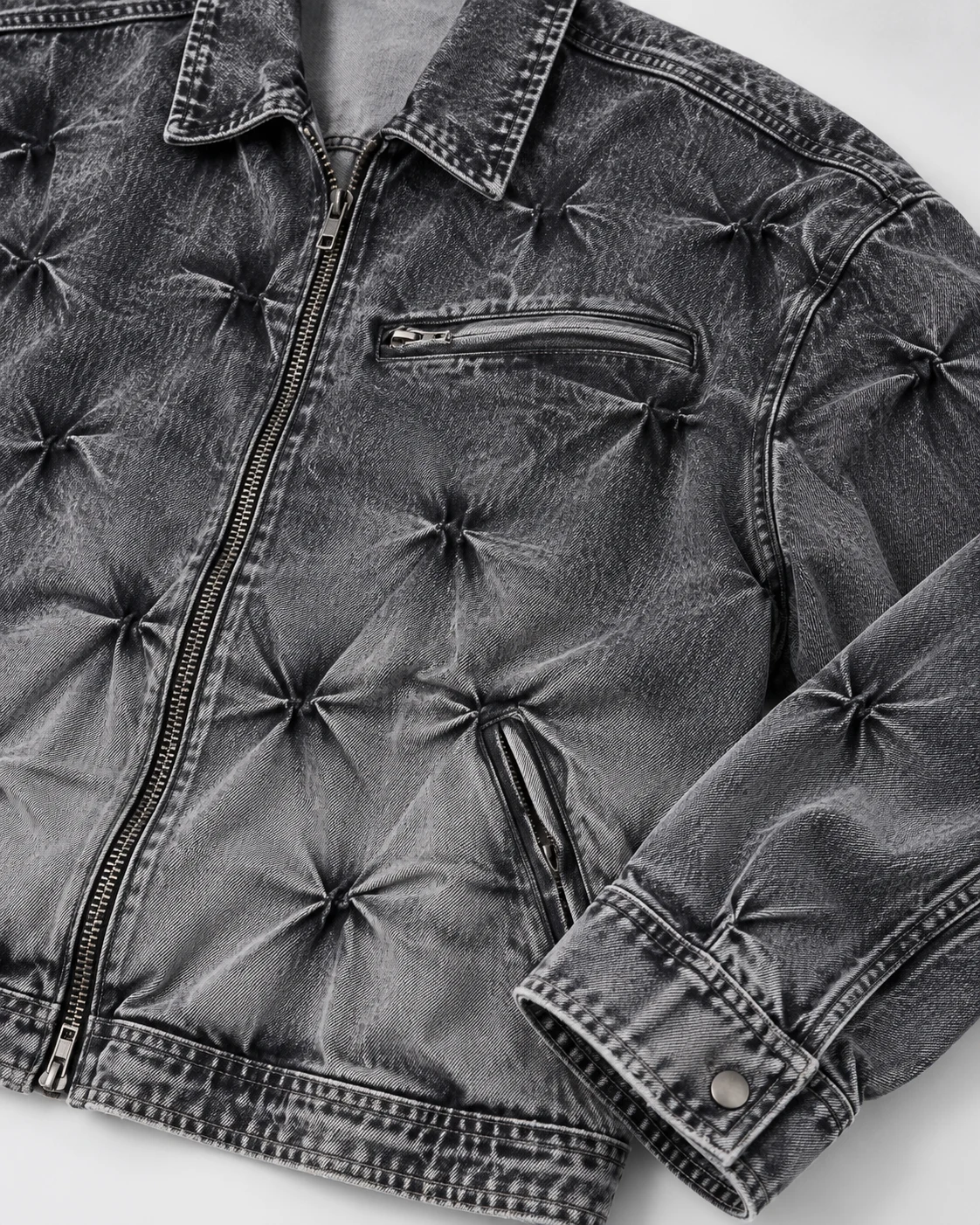 Charcoal Pinched Denim Zip Jacket — AI design reference 5