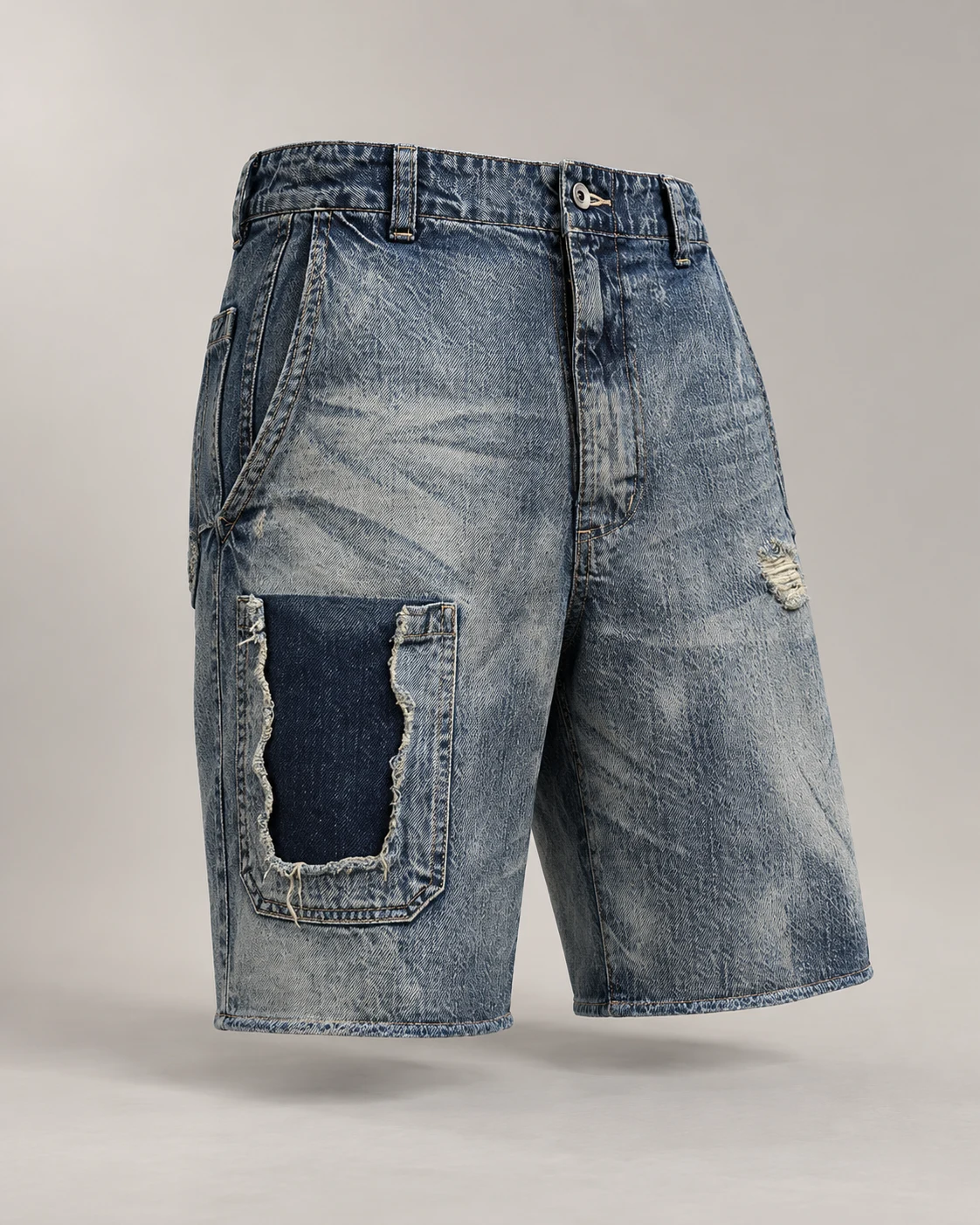 Vintage Blue Repair Patch Shorts — AI design reference 3