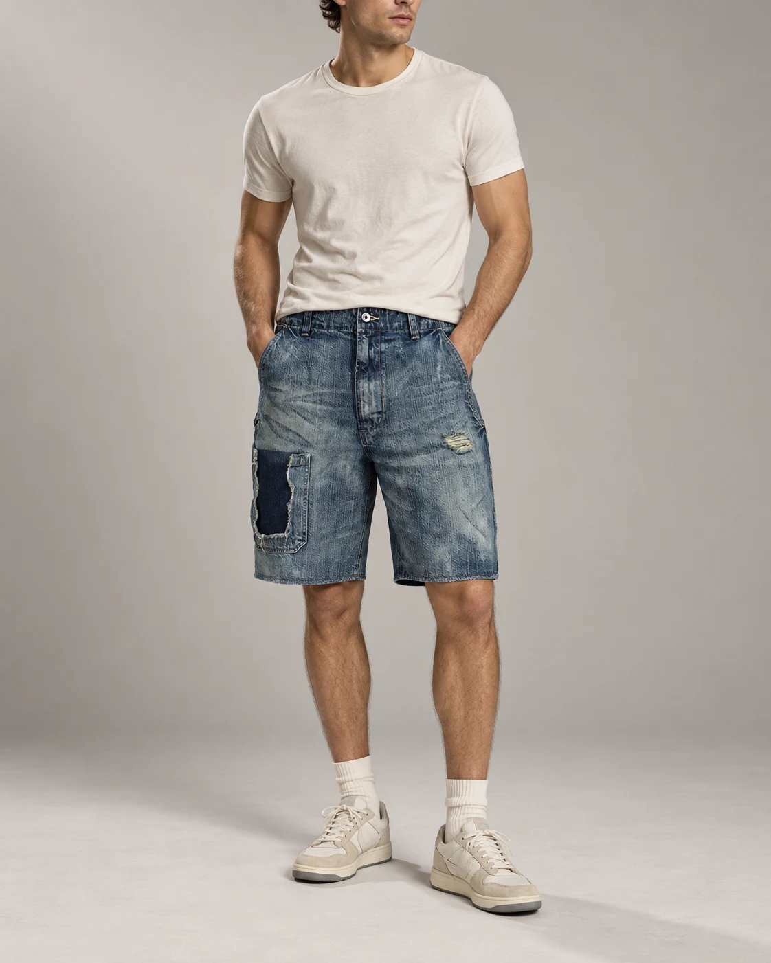 Vintage Blue Repair Patch Shorts — AI design reference 4