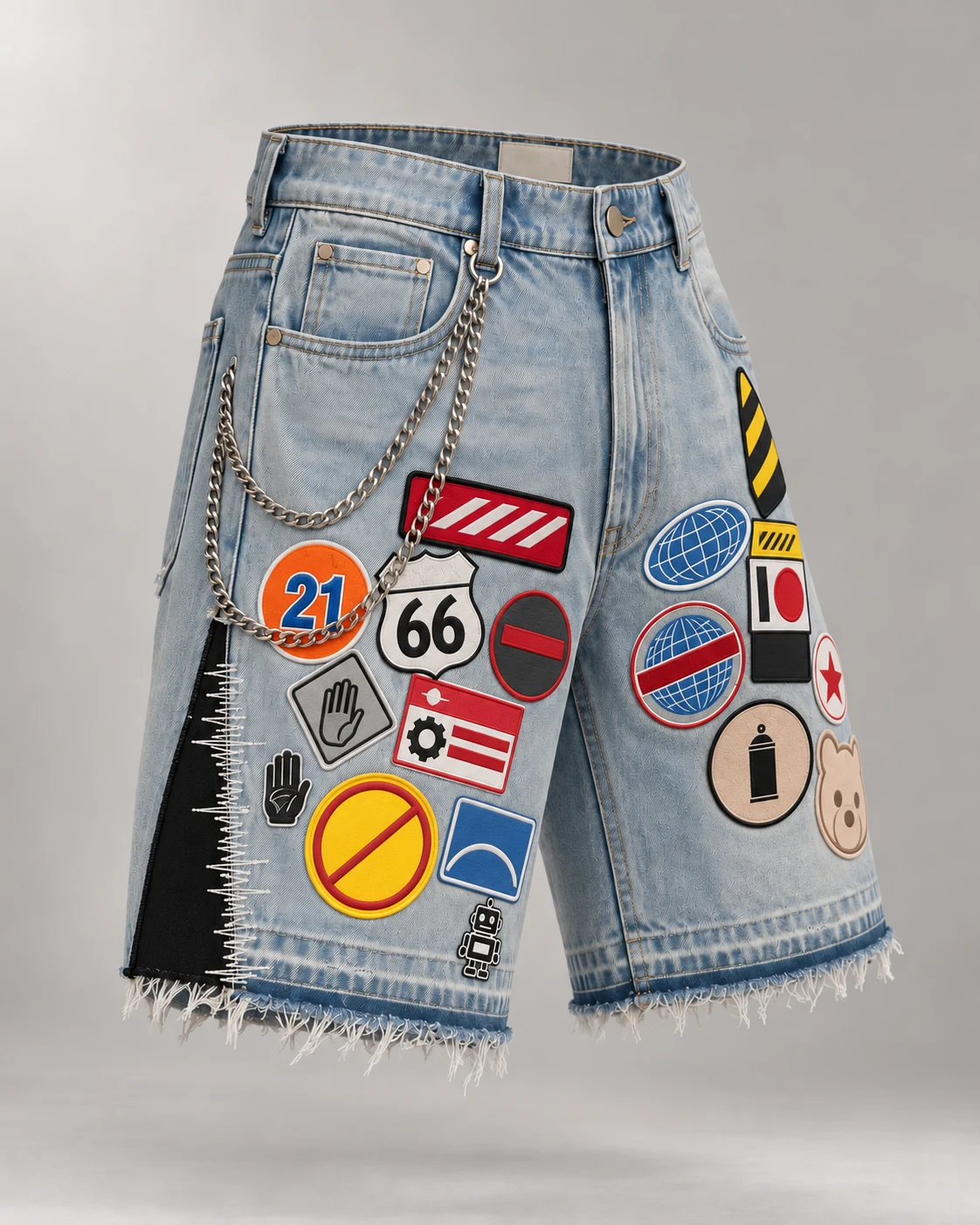 Light Blue Badge Patch Denim Shorts — AI design reference 3