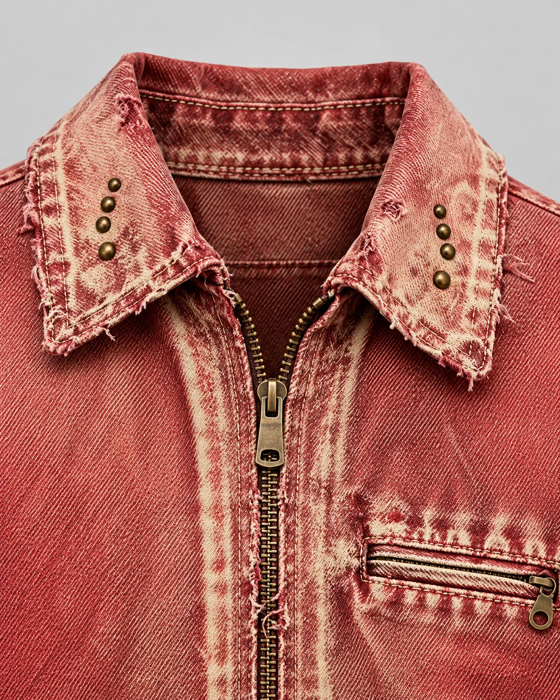 Red Studded Distressed Denim Jacket — AI design reference 4