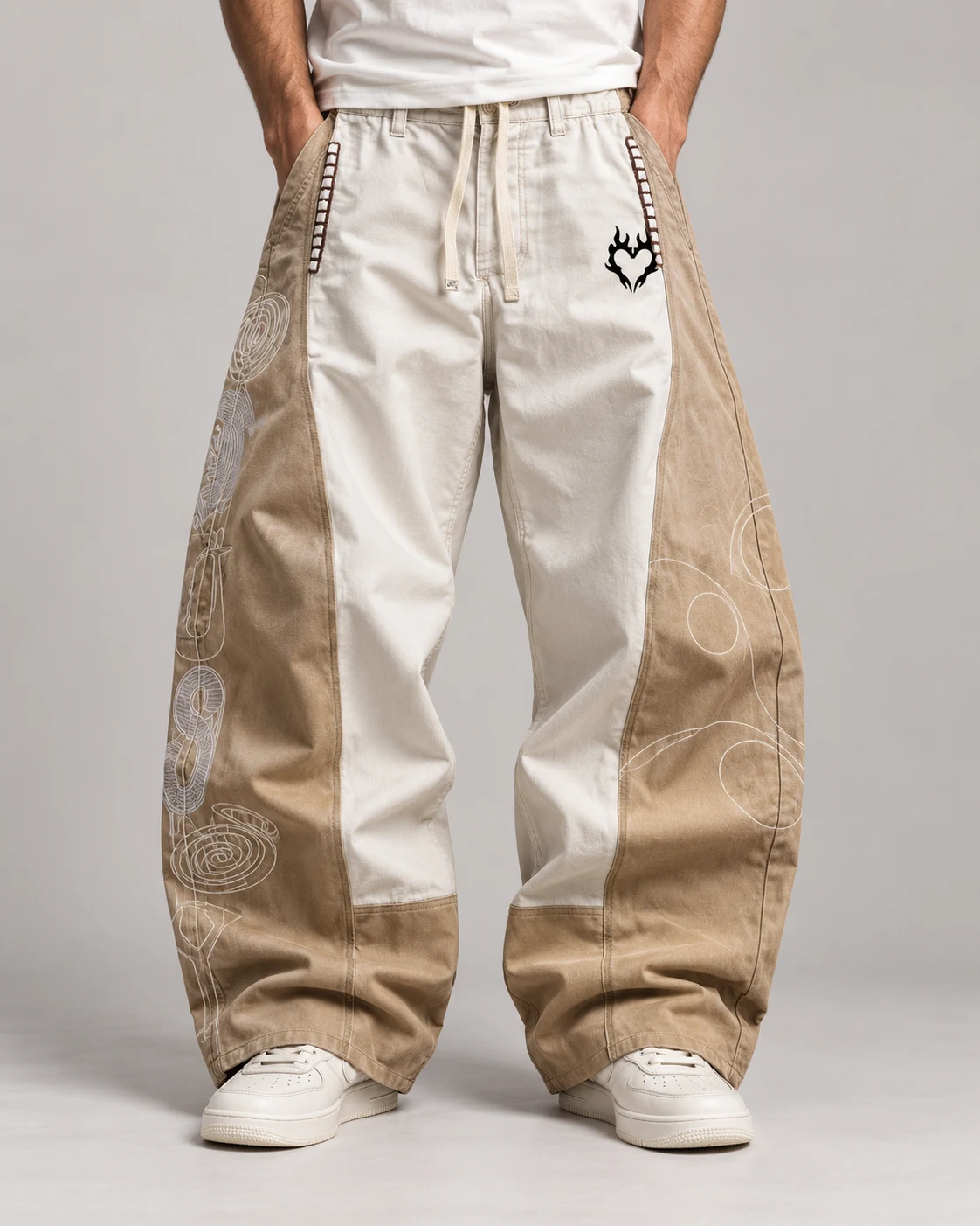 Ivory and Tan Colorblock Wide-Leg Jeans — AI design reference 2