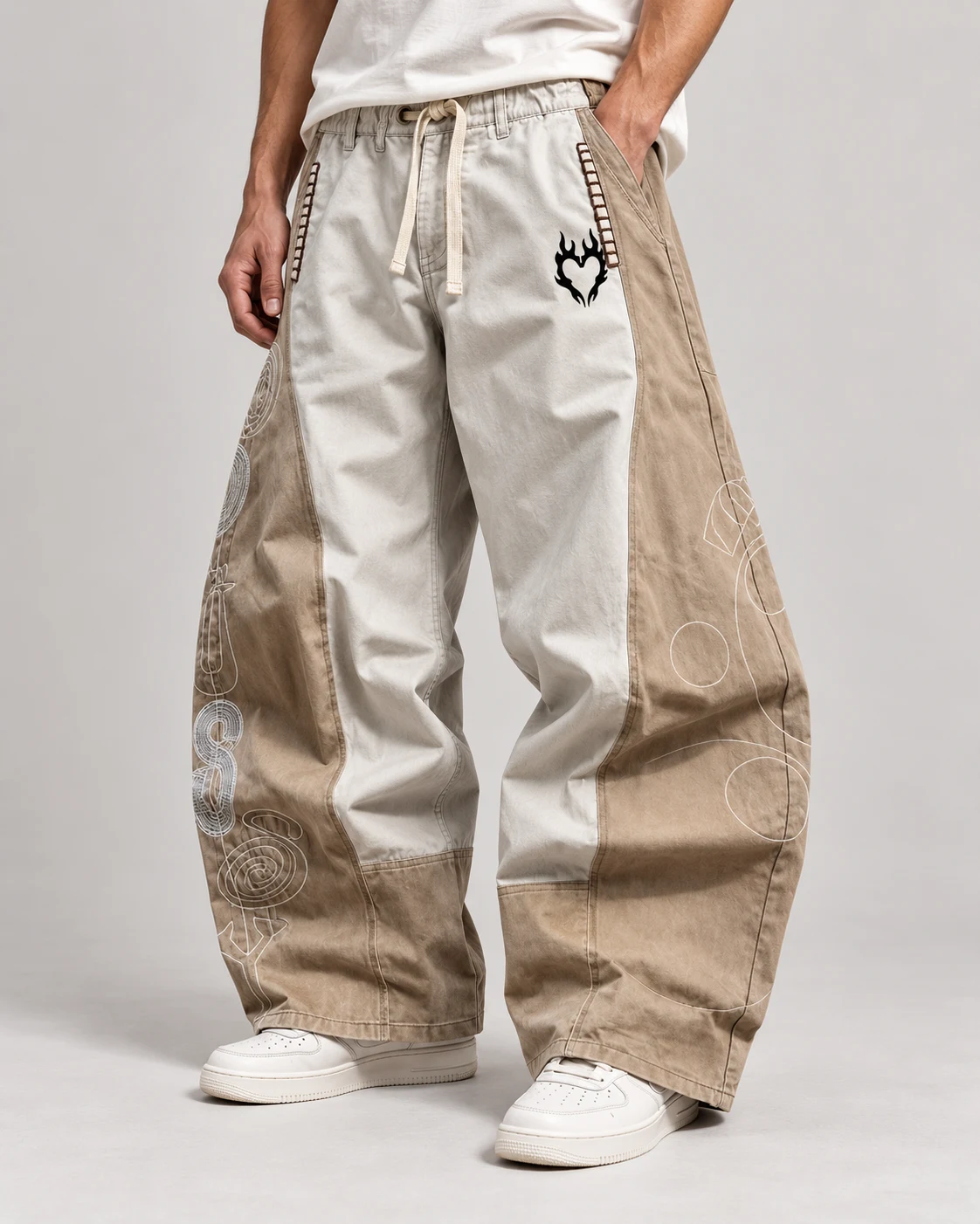 Ivory and Tan Colorblock Wide-Leg Jeans — AI design reference 3
