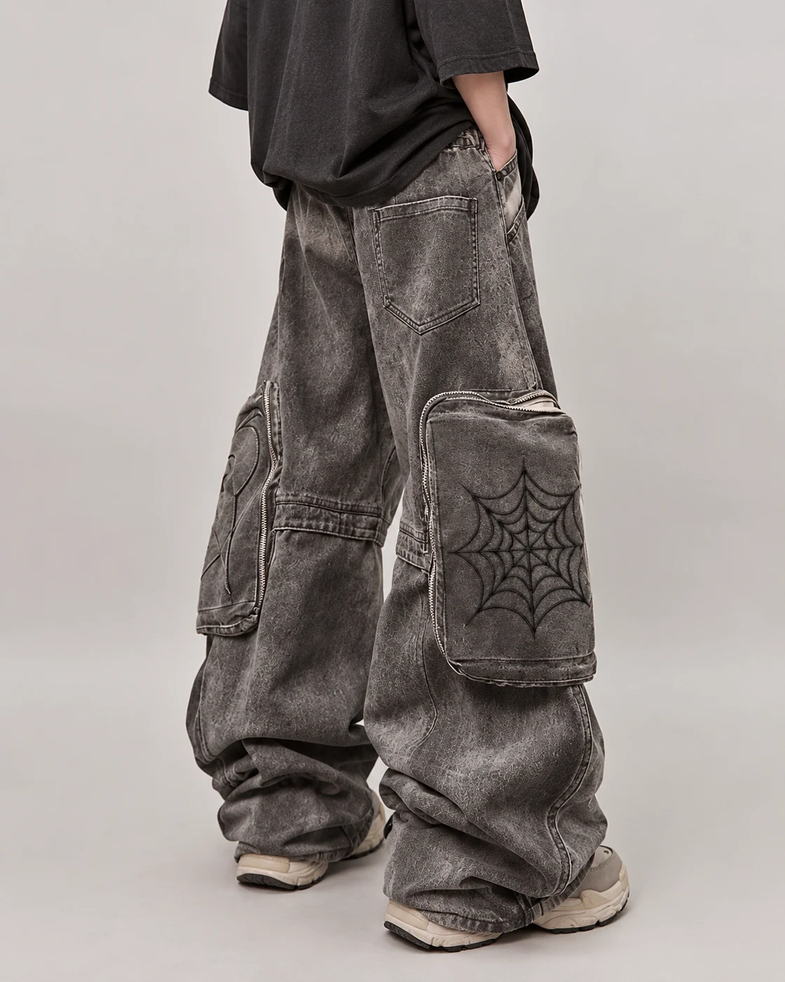 Grey Spiderweb-Pocket Utility Jeans — AI design reference 2