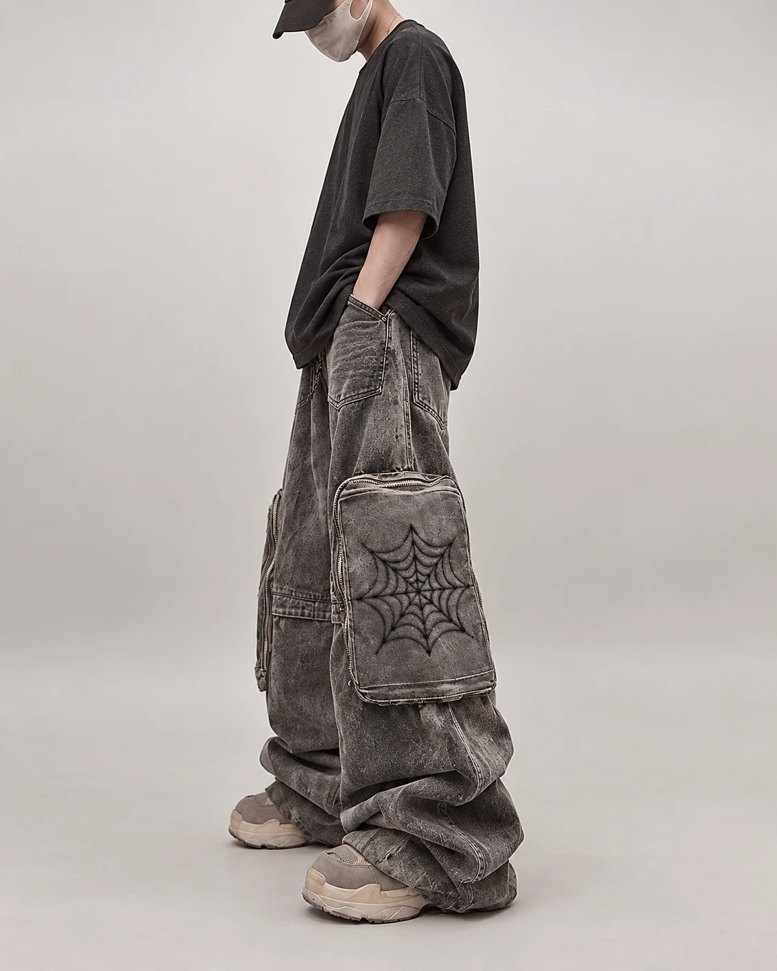Grey Spiderweb-Pocket Utility Jeans — AI design reference 3