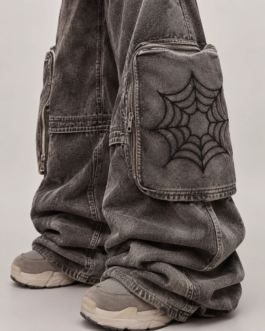 Grey Spiderweb-Pocket Utility Jeans — AI design reference 5