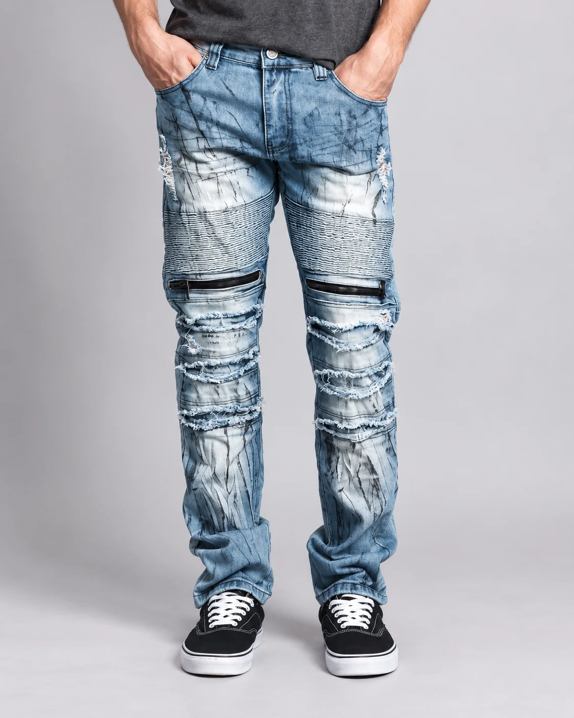 Ice-Blue Zip-Panel Biker Jeans — AI design reference 1