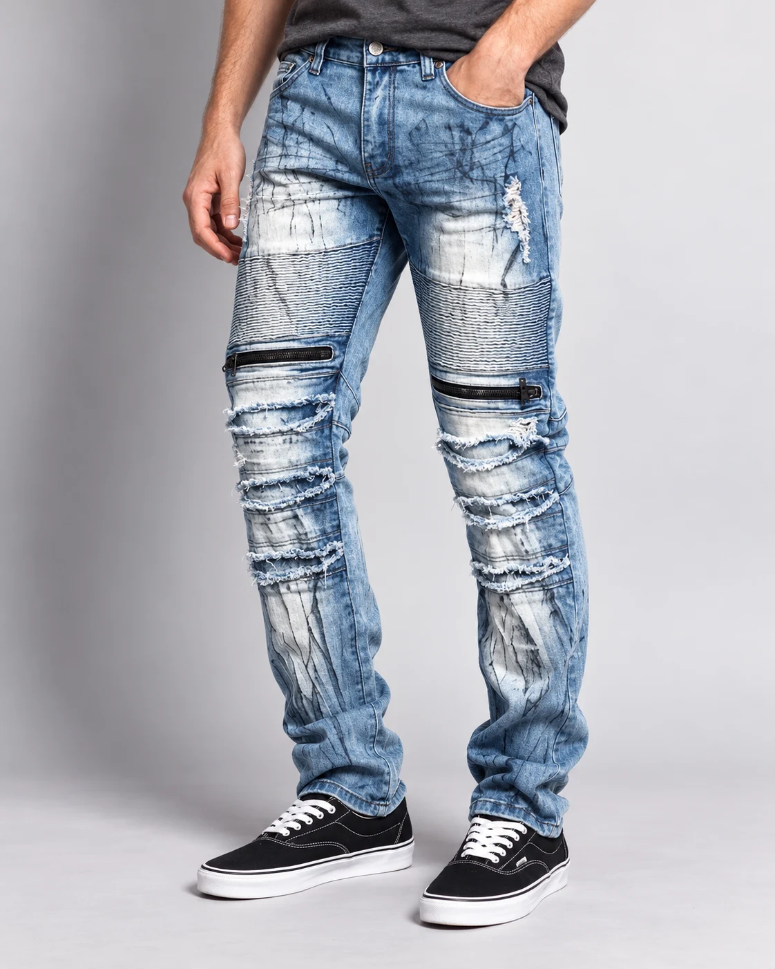 Ice-Blue Zip-Panel Biker Jeans — AI design reference 3