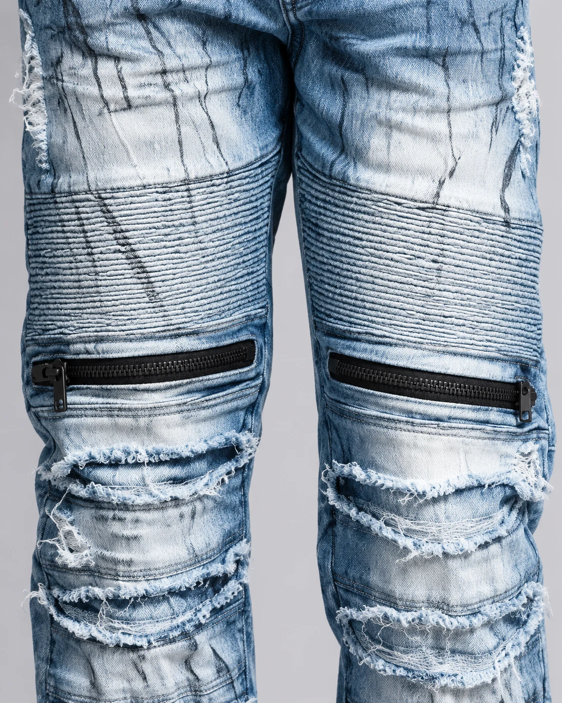 Ice-Blue Zip-Panel Biker Jeans — AI design reference 4
