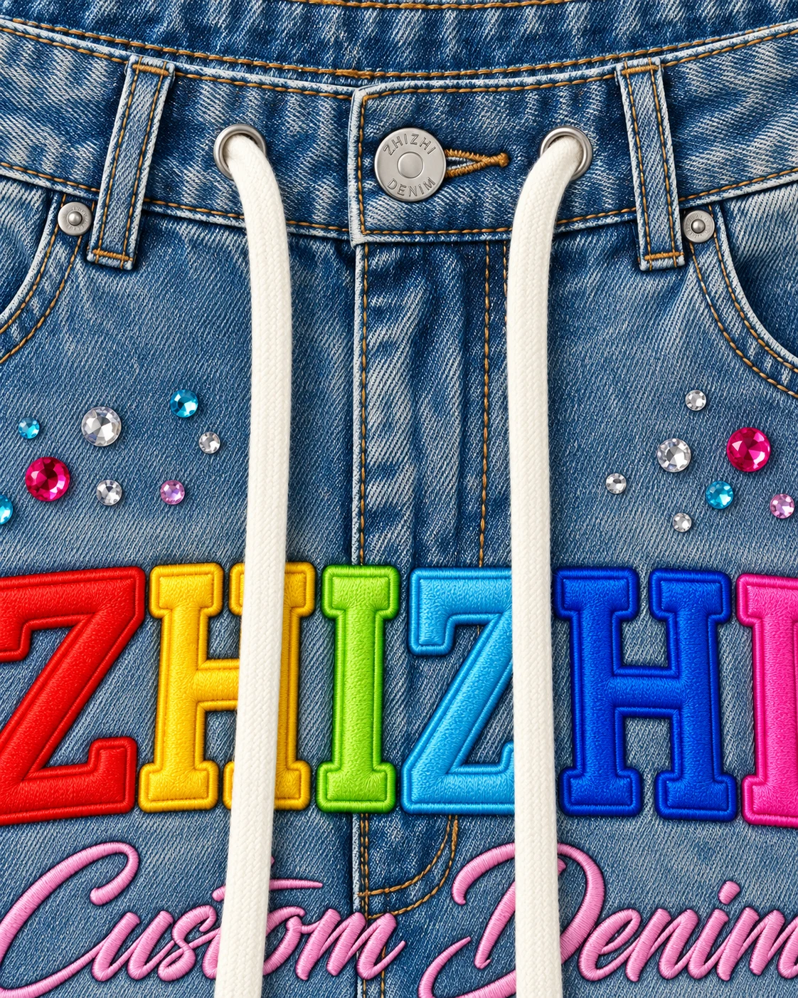Colour Applique Rhinestone Denim Shorts — AI design reference 3