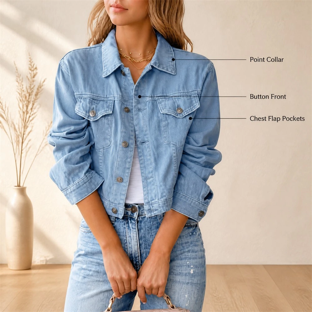 Light Blue Drop-Shoulder Denim Jacket — construction details