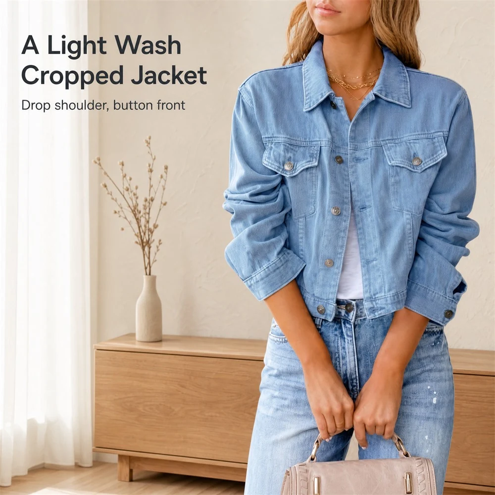 Light Blue Drop-Shoulder Denim Jacket — styling presentation