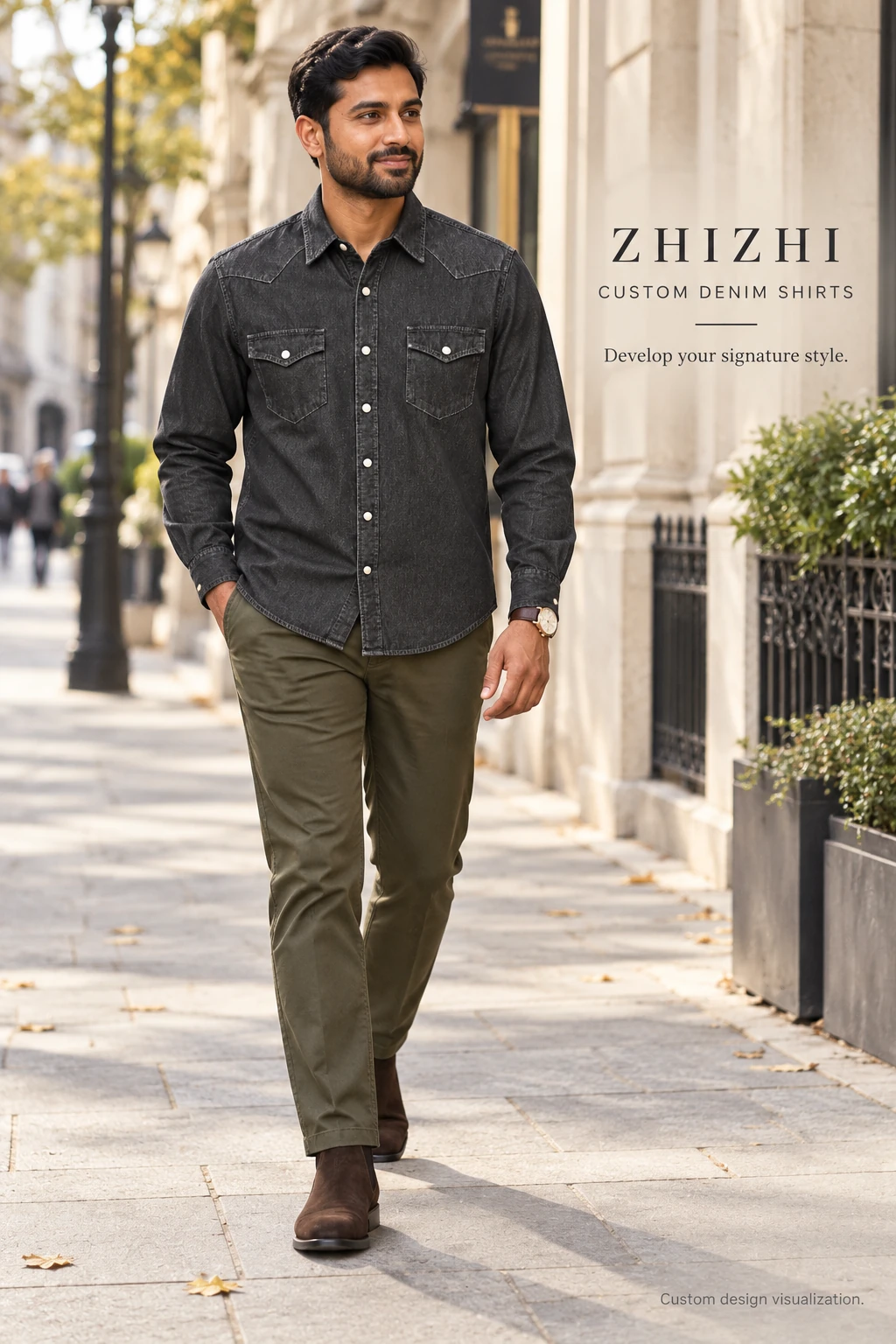 Chemise western en denim anthracite homme personnalisée