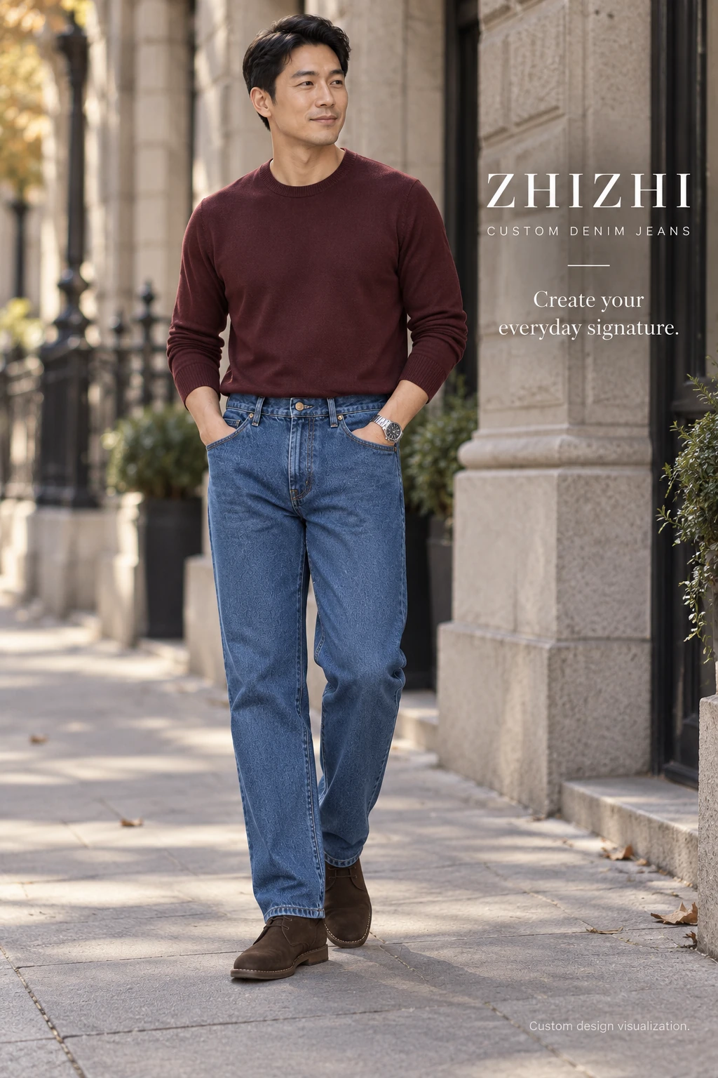 Custom Men's Indigo Relaxed Straight-Leg Jeans