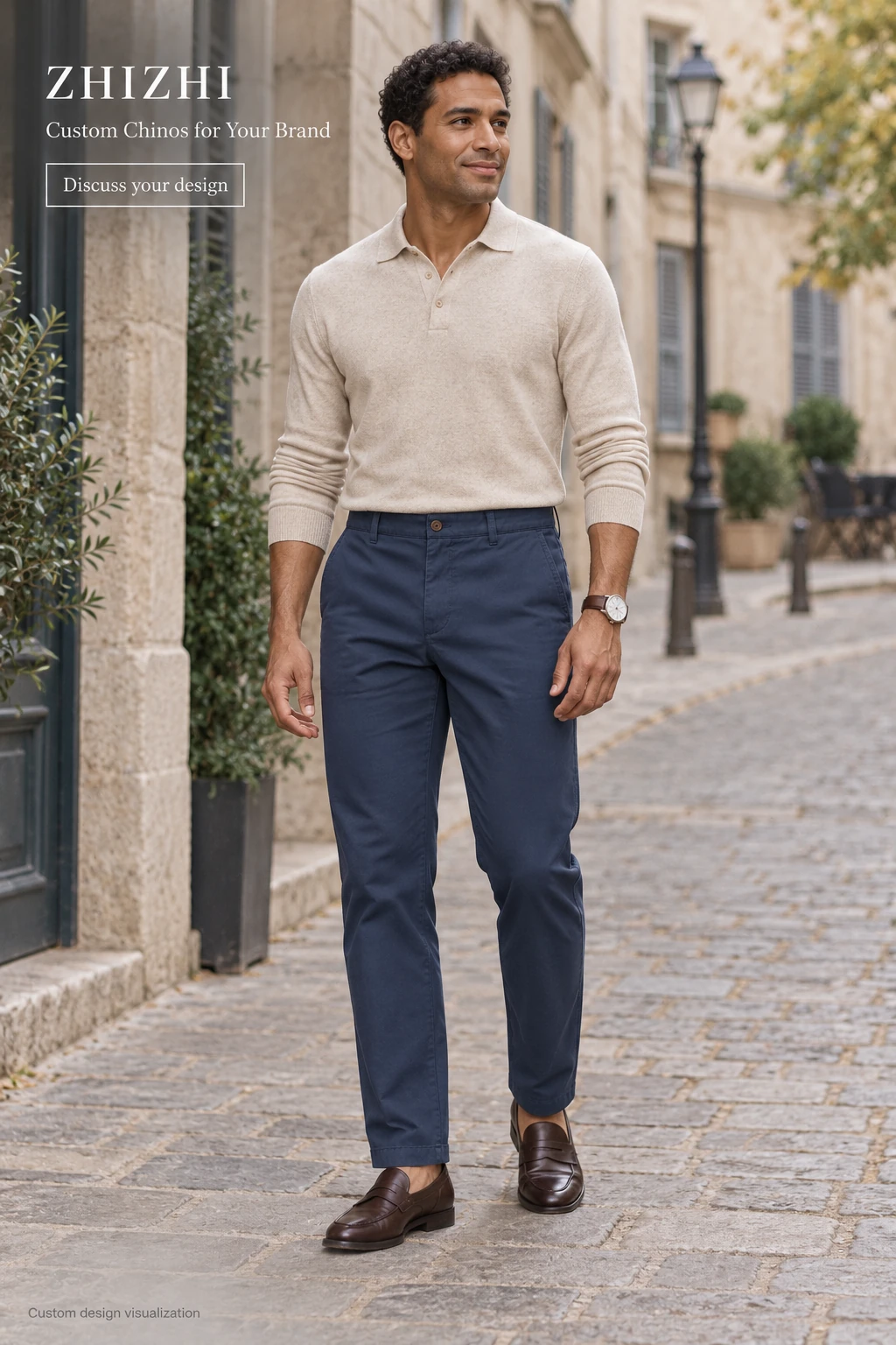 Custom Men's Navy Straight-Leg Twill Chinos