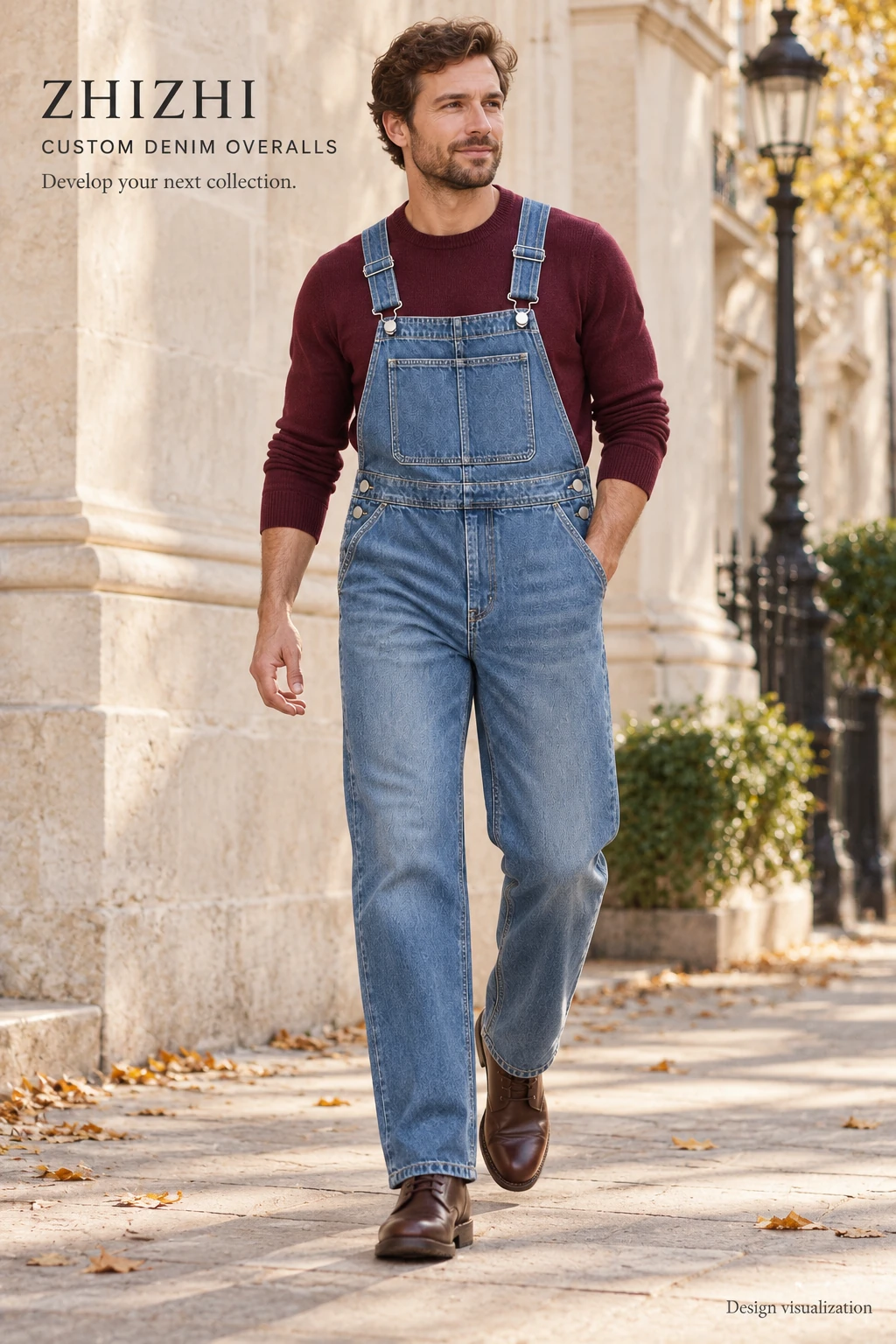 Custom Men's Blue Straight-Leg Denim Overalls