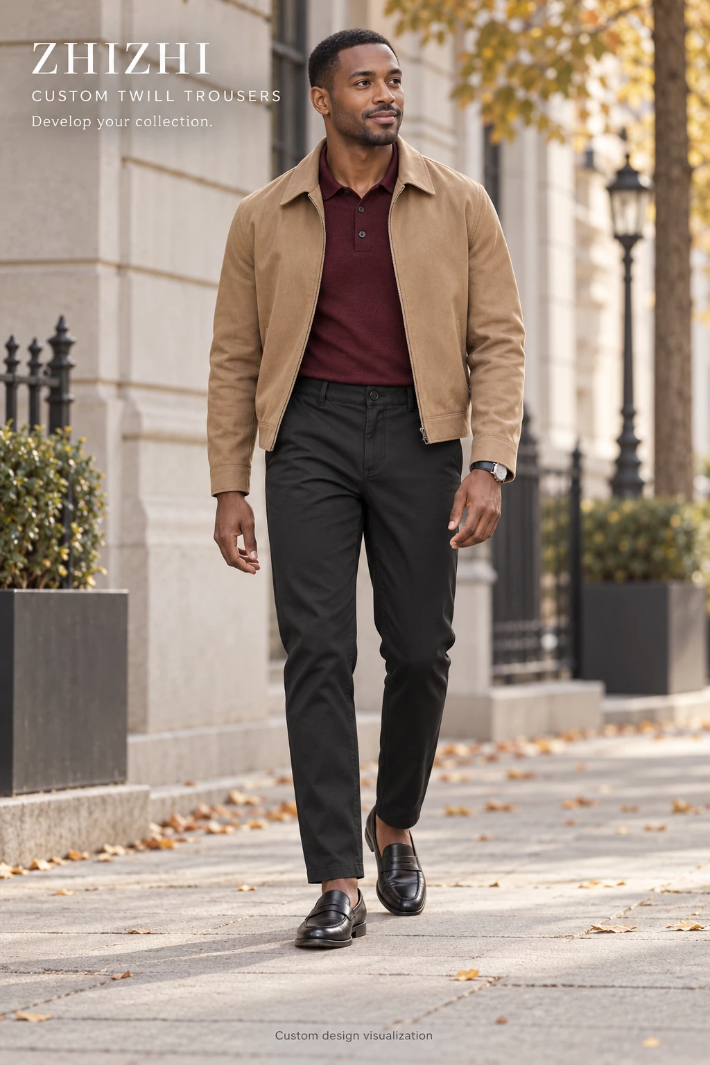 Custom Men's Black Tapered Twill Chinos