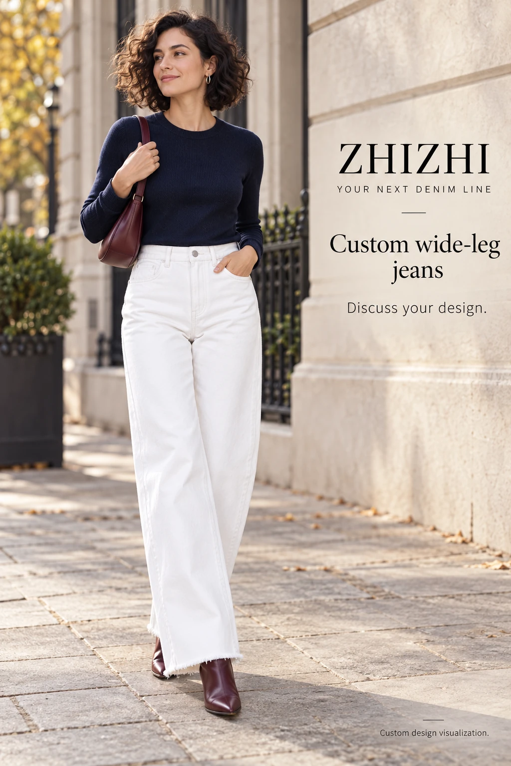 Custom Women’s White High-Waist Raw-Hem Wide-Leg Jeans