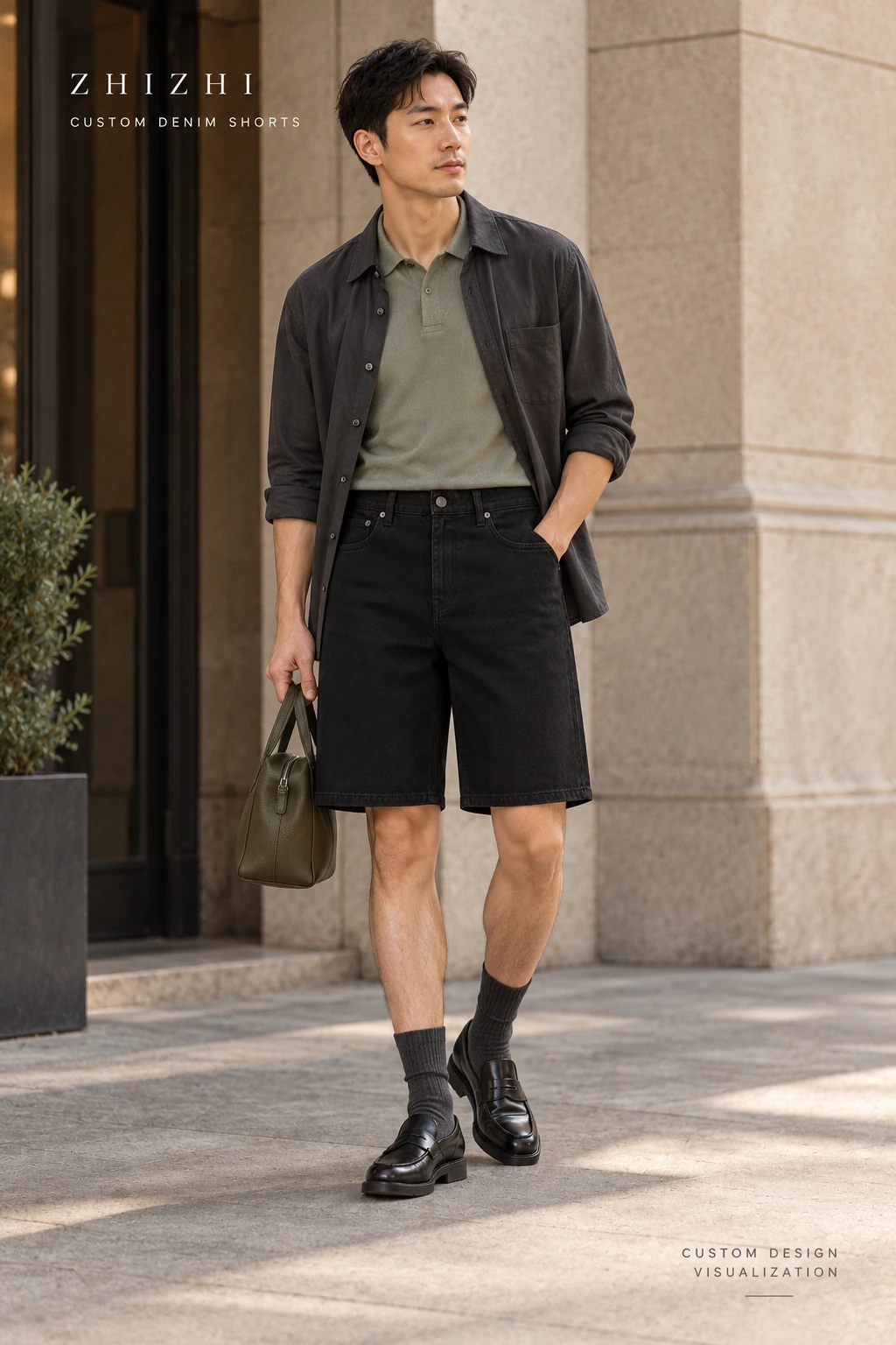 Custom Men's Black Relaxed Denim Shorts