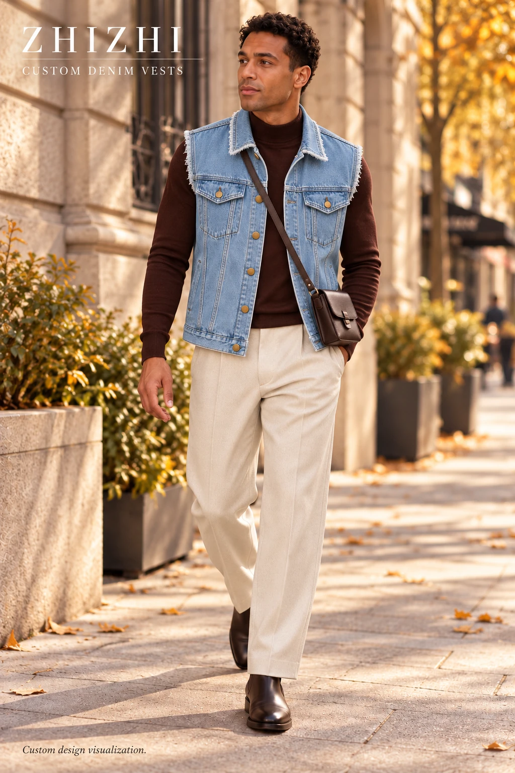 Custom Men's Light Blue Washed Denim Vest