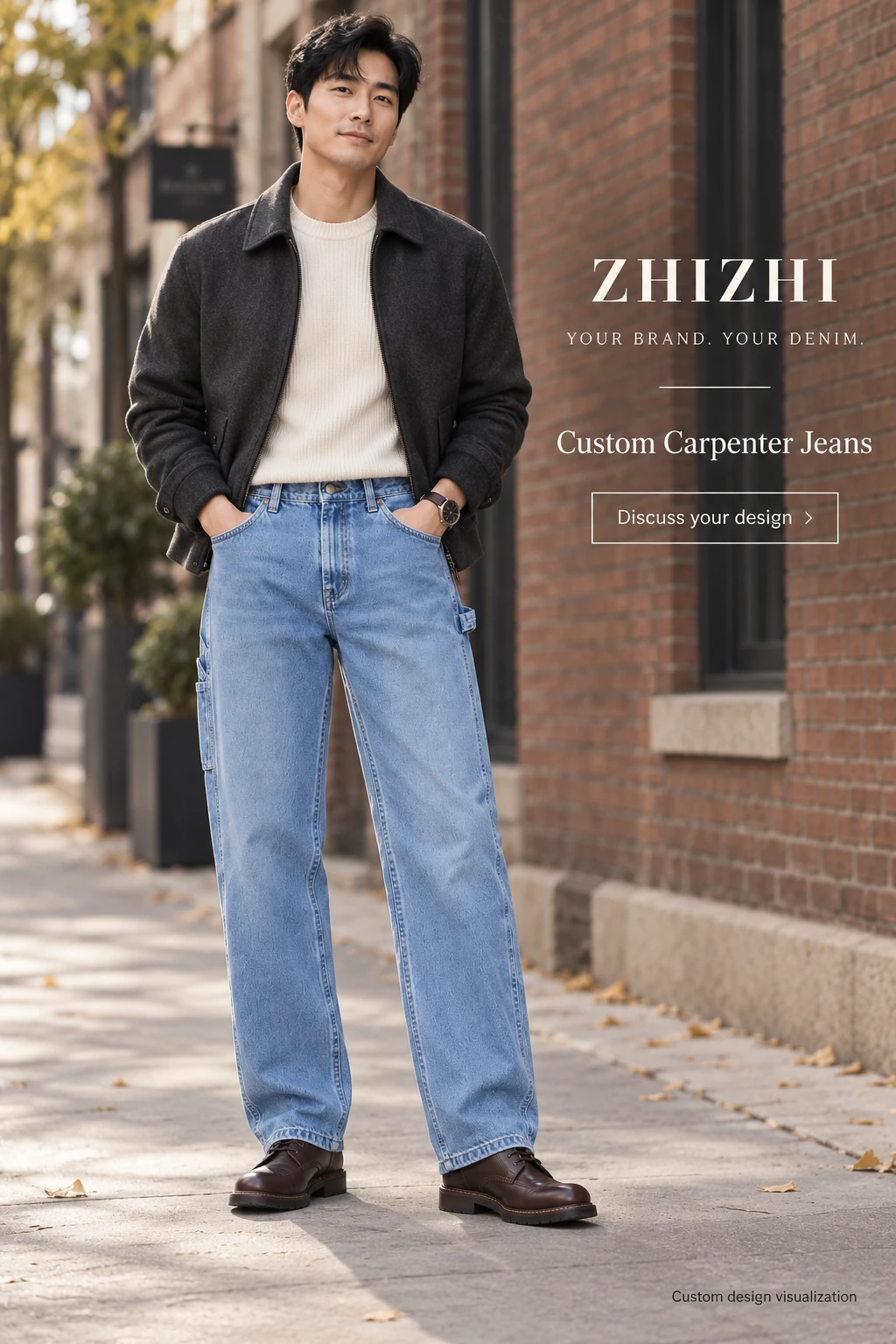 Custom Men's Retro Light Blue Carpenter Jeans
